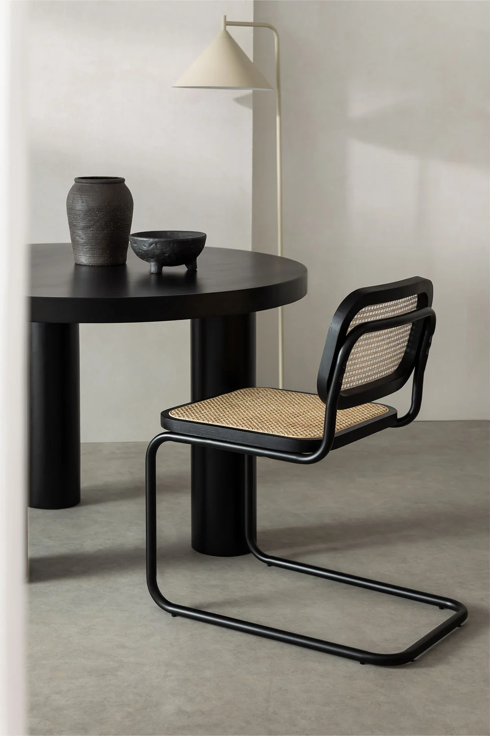 Silla Breuer Negra Madera y Ratán-4