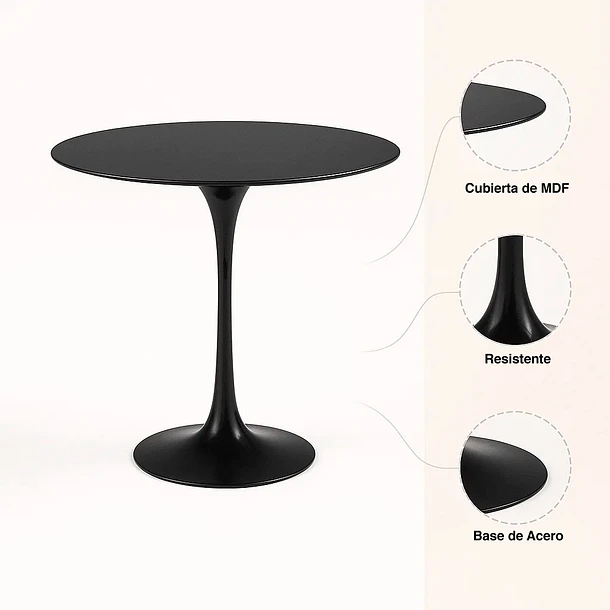 Mesa Comedor Redonda Tulip Clasica 100cm Diametro Negra-5