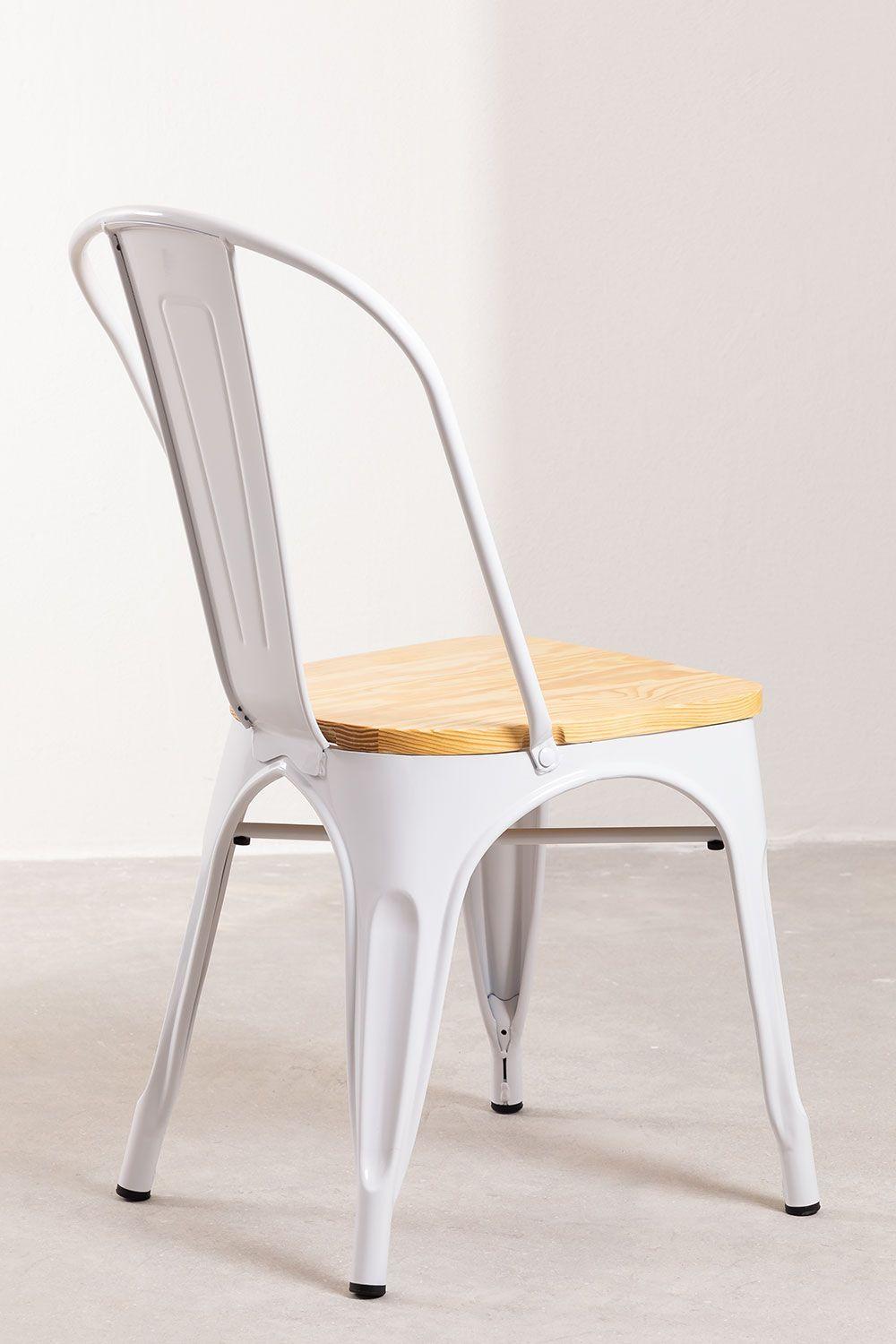 Silla Tolix con Asiento de Madera Blanca-2