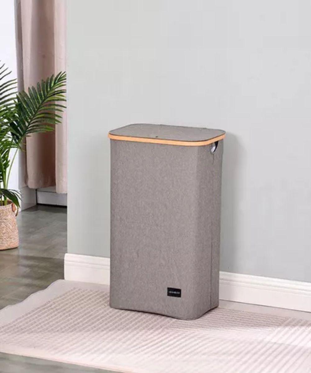 Canasto Cesta Ropa Sucia Plegable Borde Bambú 100l Gris-1