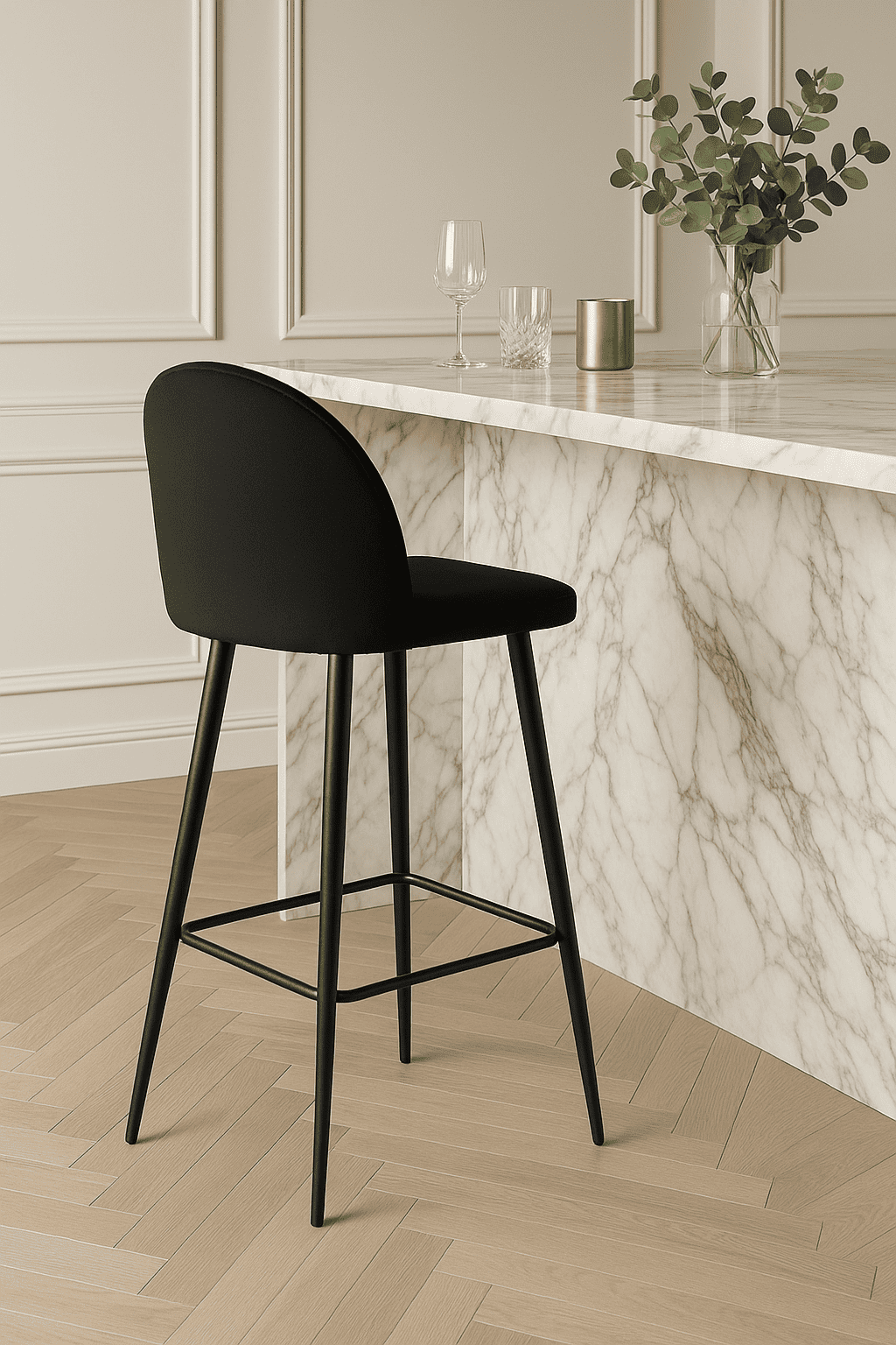 Piso de Bar Taburete Velvet 66cm Terciopelo Negro-6