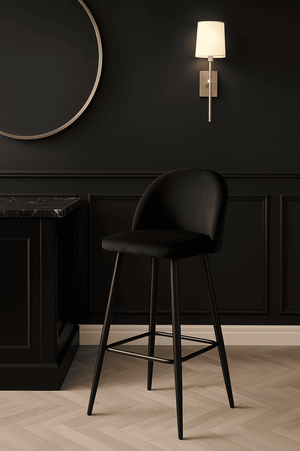 Piso de Bar Taburete Velvet 66cm Terciopelo Negro-7