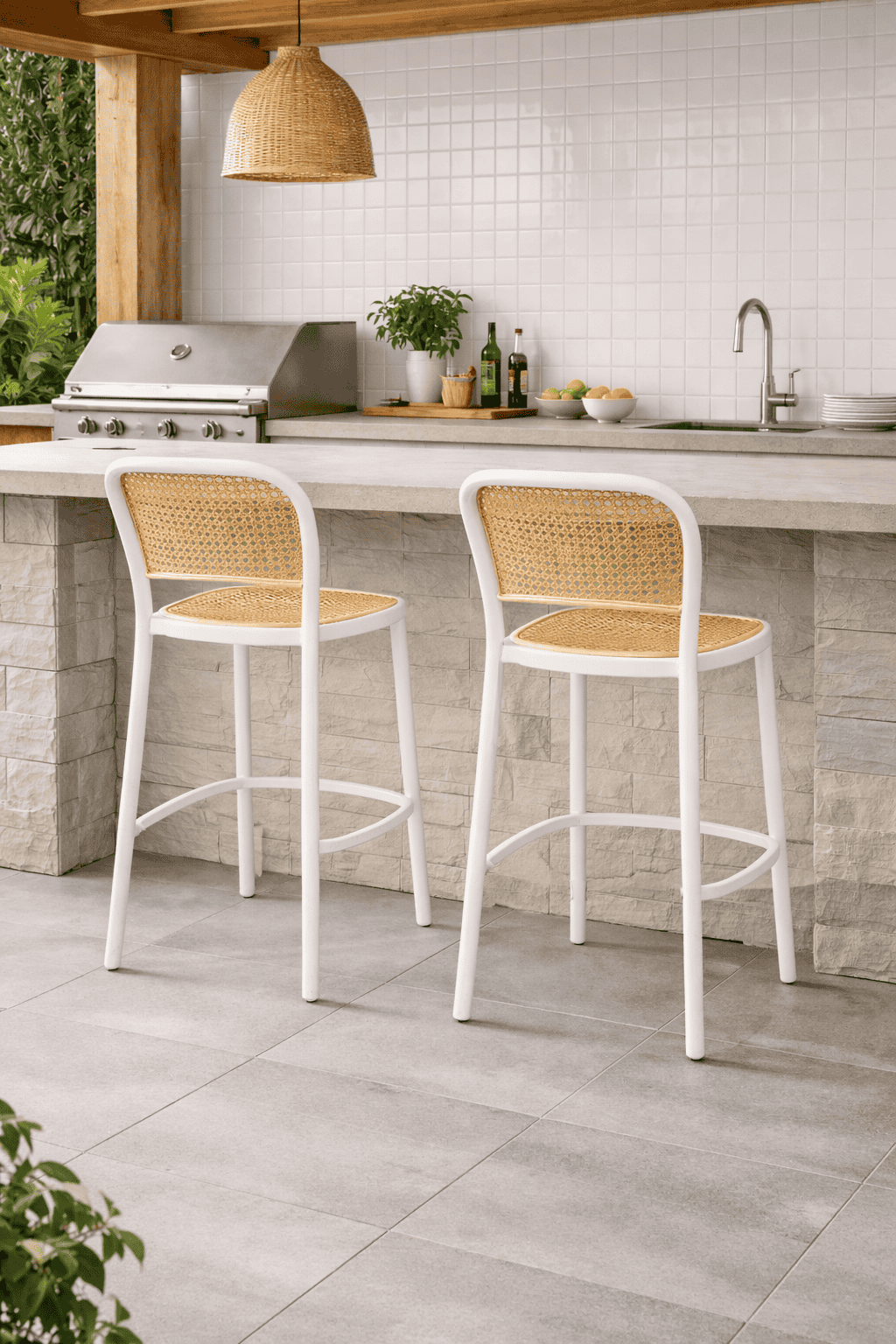 Pack 4 Taburetes Delta Piso De Bar O Terraza 66cm Blancos-4