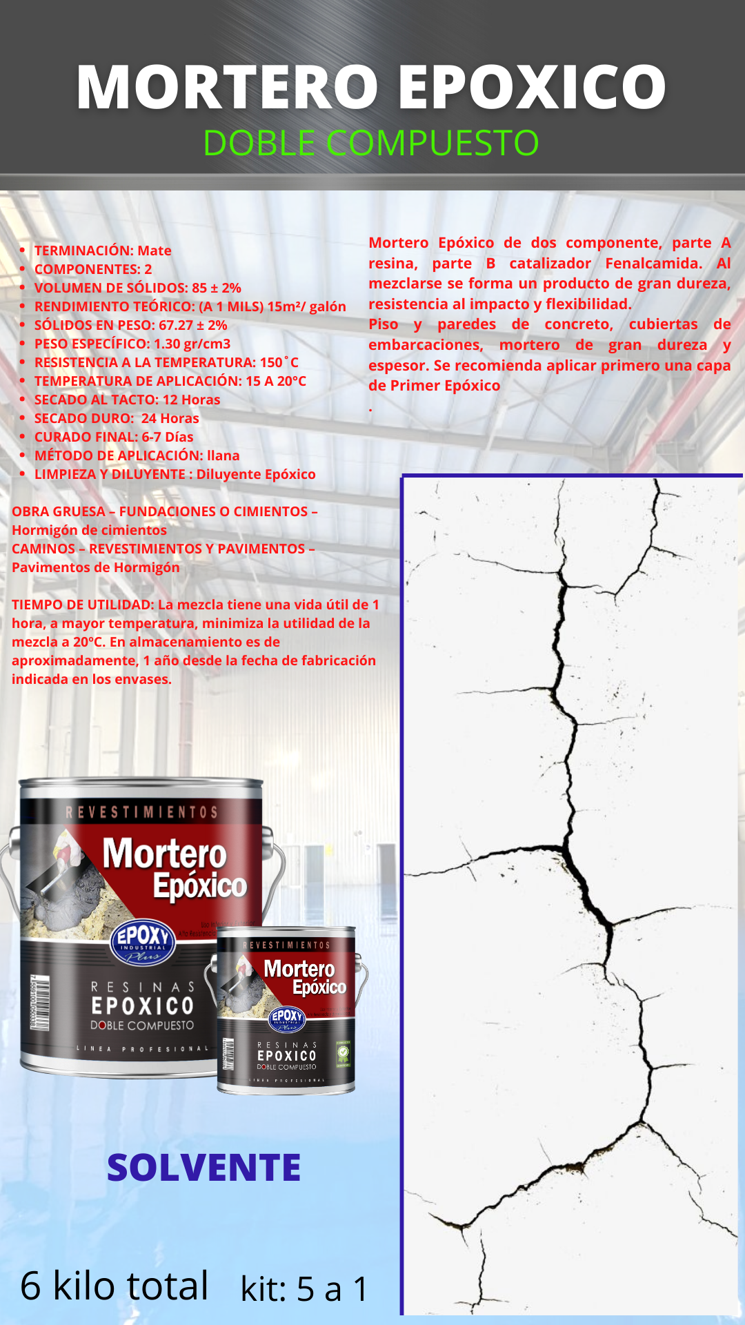 Mortero Epoxico Reparador De Pisos Para 6 Kilos-6