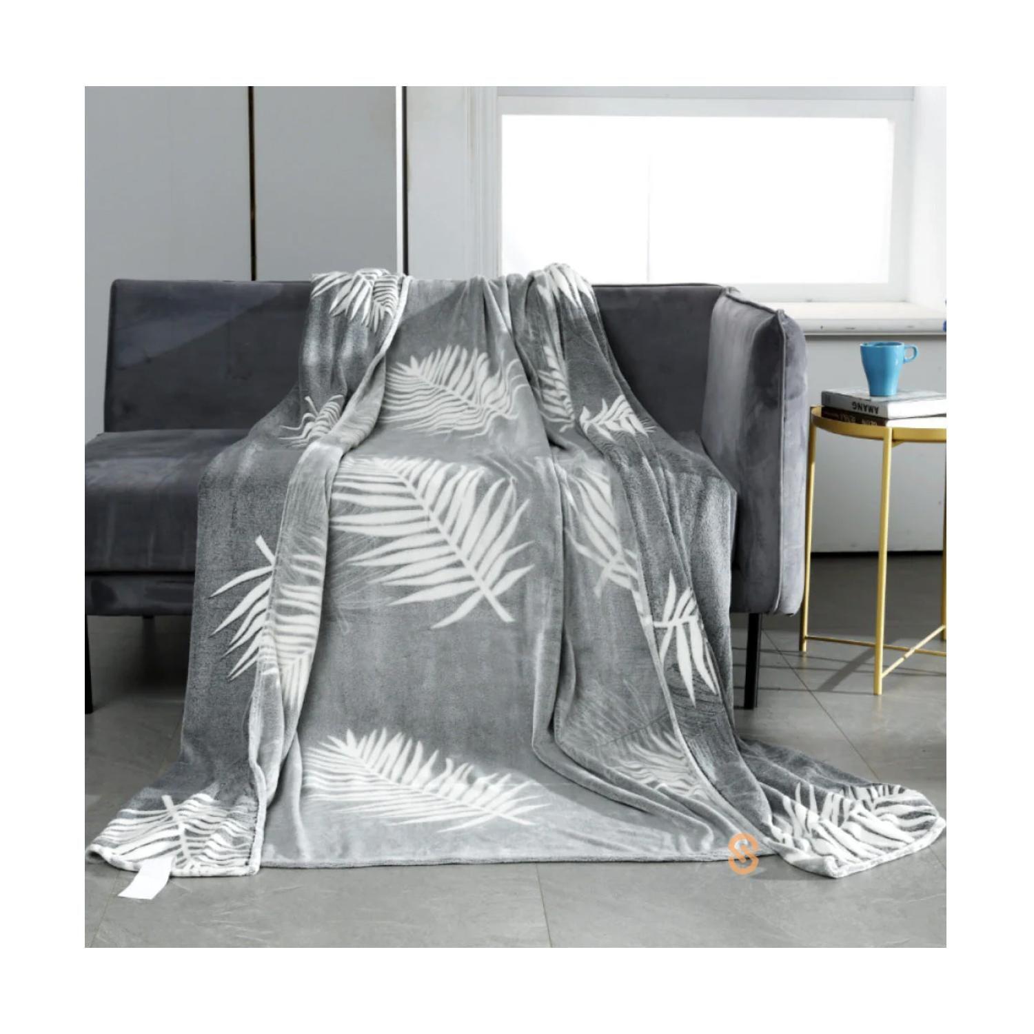 Frazada Flannel Mali Embossed 2 Plazas Blanco Gris - SC-1