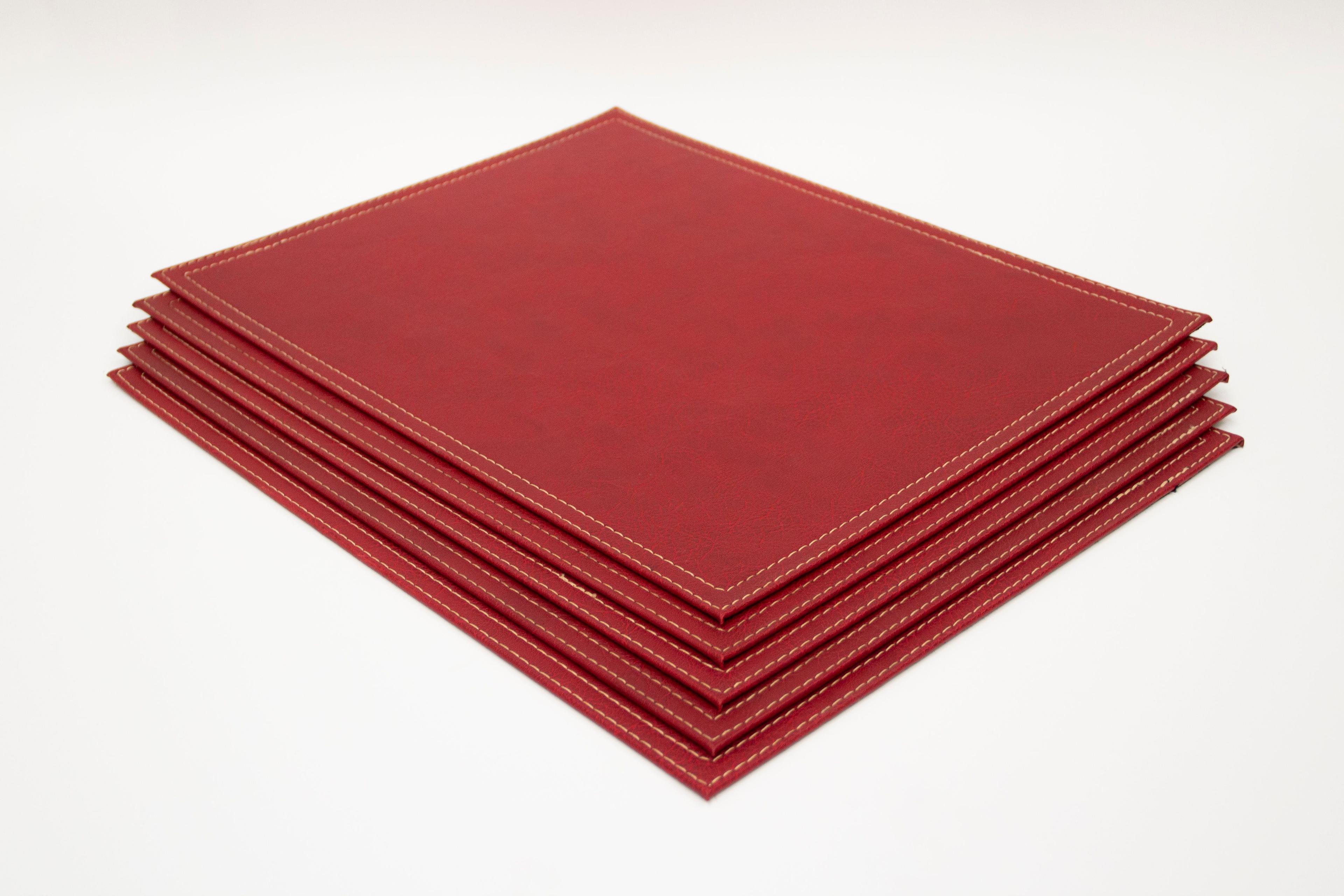 Set 4 Individuales + 1 Servilletero de Ecocuero rojo Rafaello Home-2