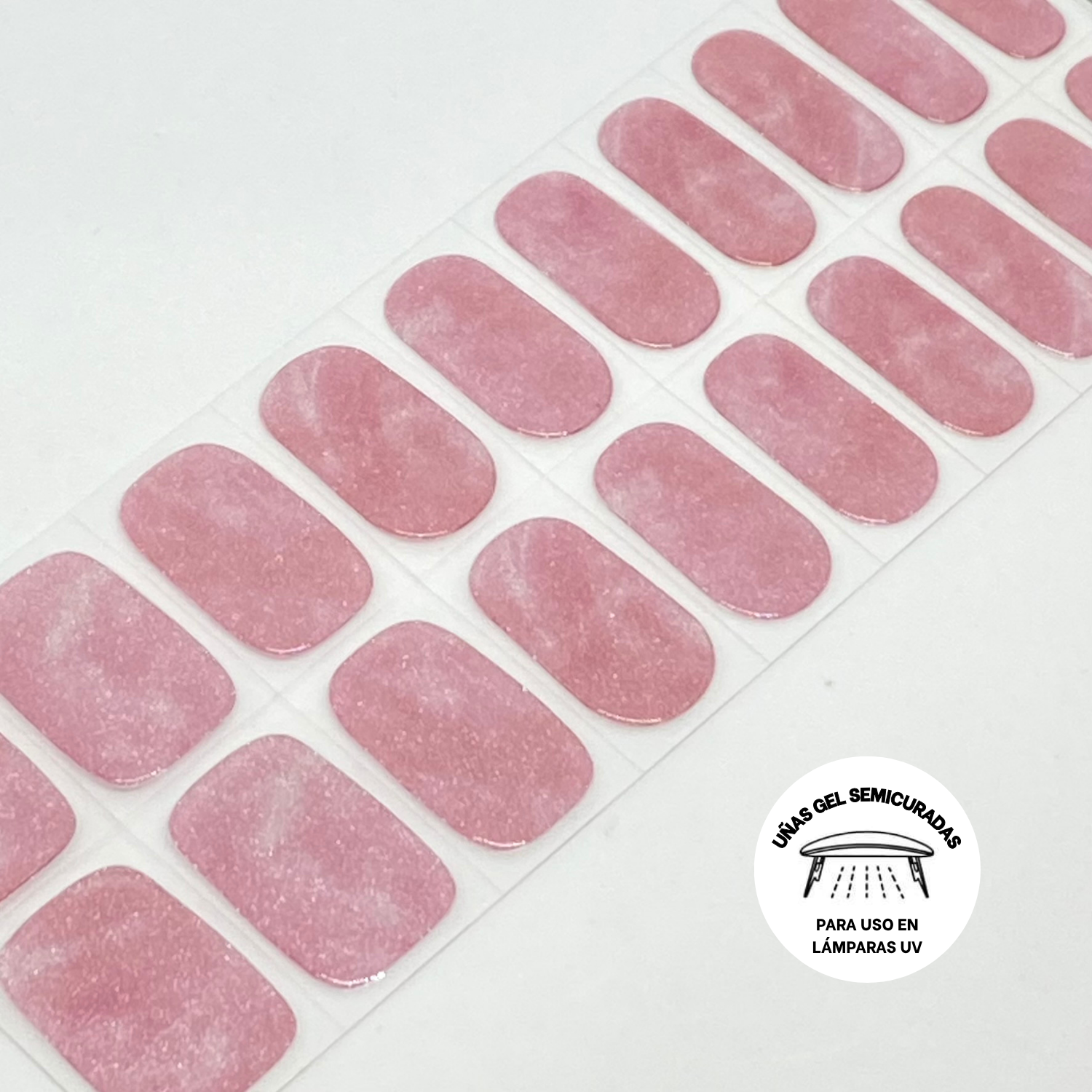 Uñas Gel Semicurado, Sticker Lampara Uv, Rosado Con Brillos-3
