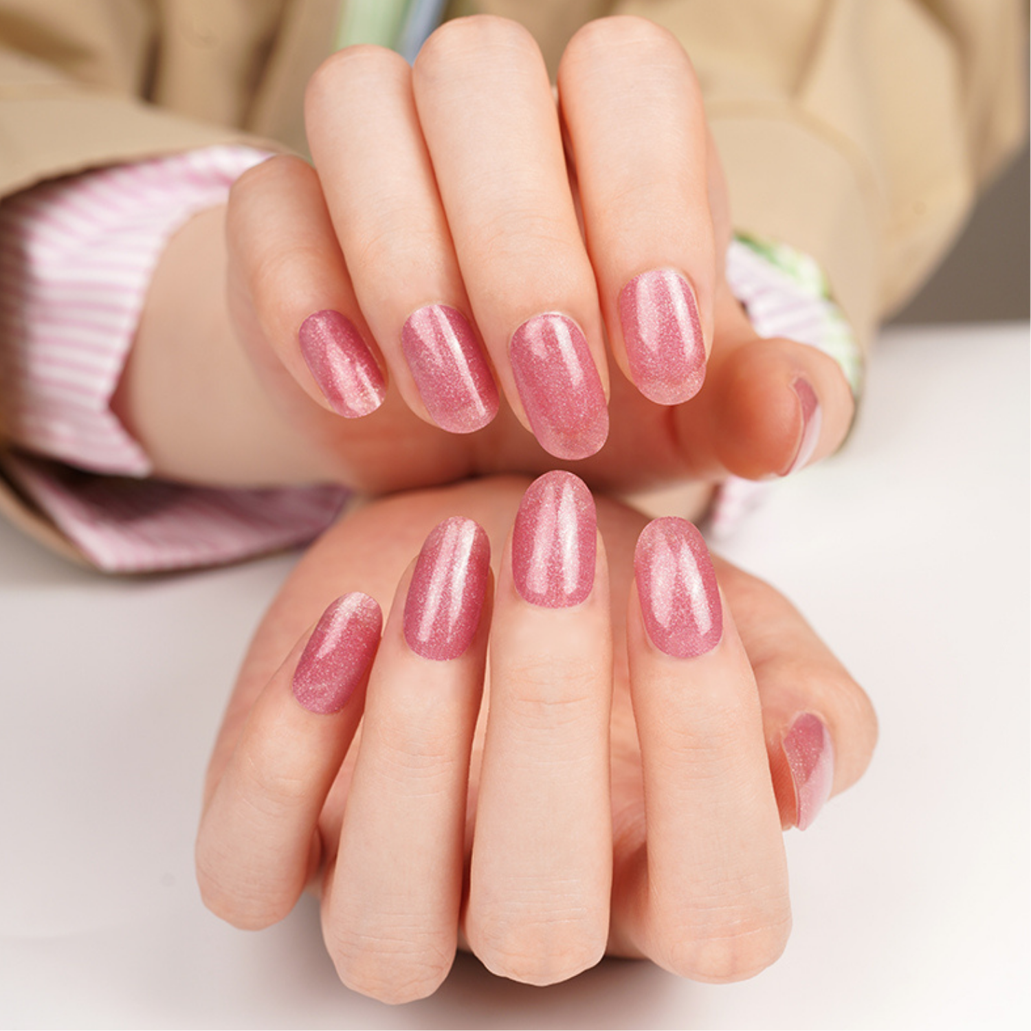Uñas Gel Semicurado, Sticker Lampara Uv, Rosado Con Brillos-4