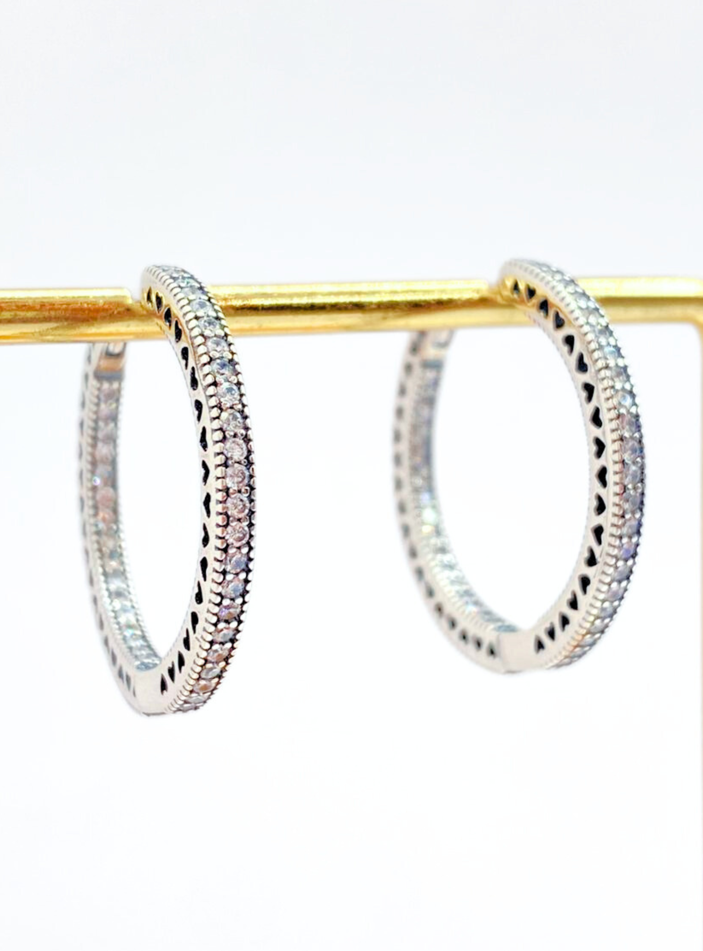 Aros Argollas Circones Blanco Y Corazones, Plata 925-2