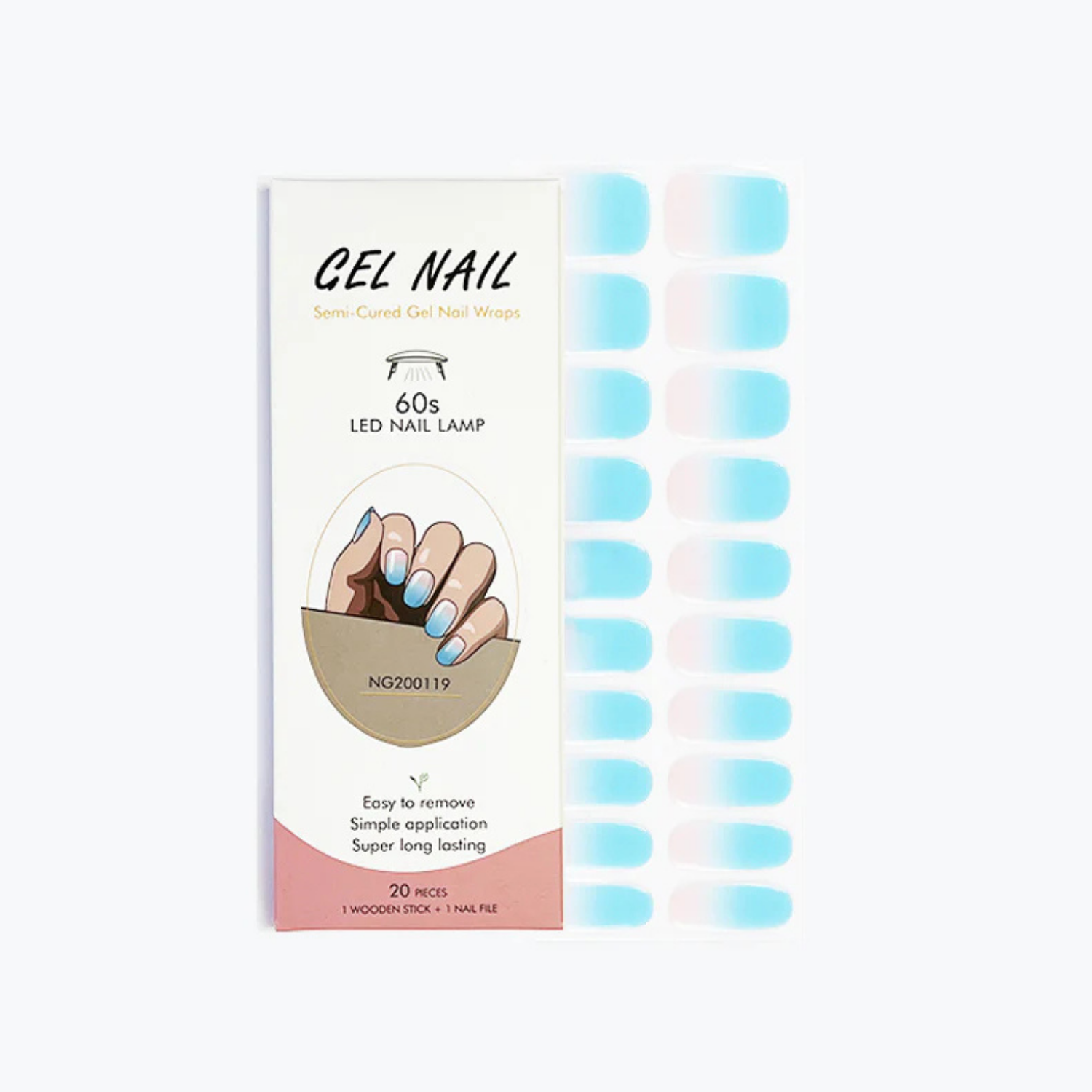 uñas Gel Semicurado,  Degrade Celeste-rosa, Sticker Lampara Uv-3