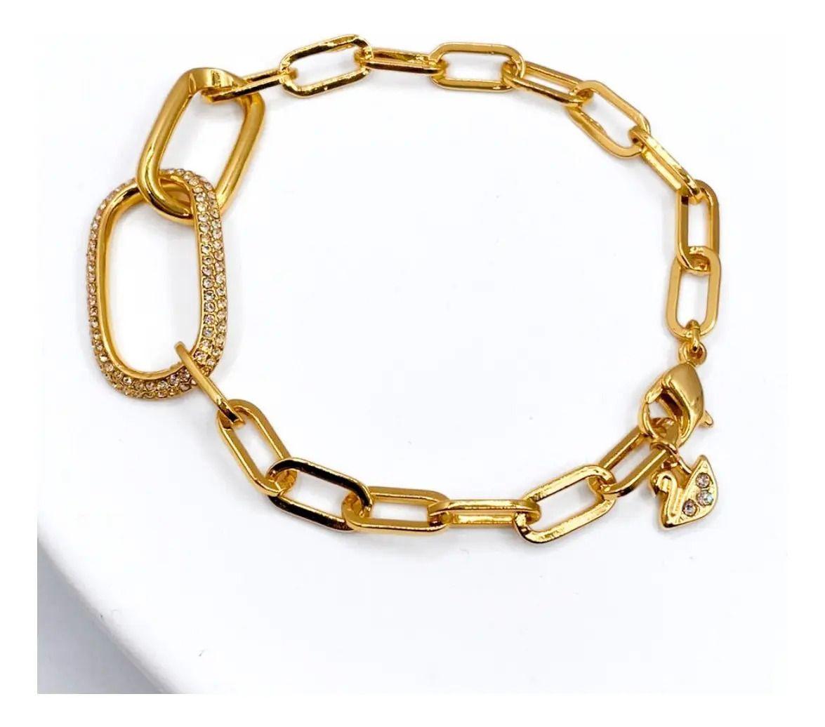 Pulsera Sw Eslabones Infinito Circón Pavé, Enchapado Oro 18k Dorado 5 Cm 18 Cm-1