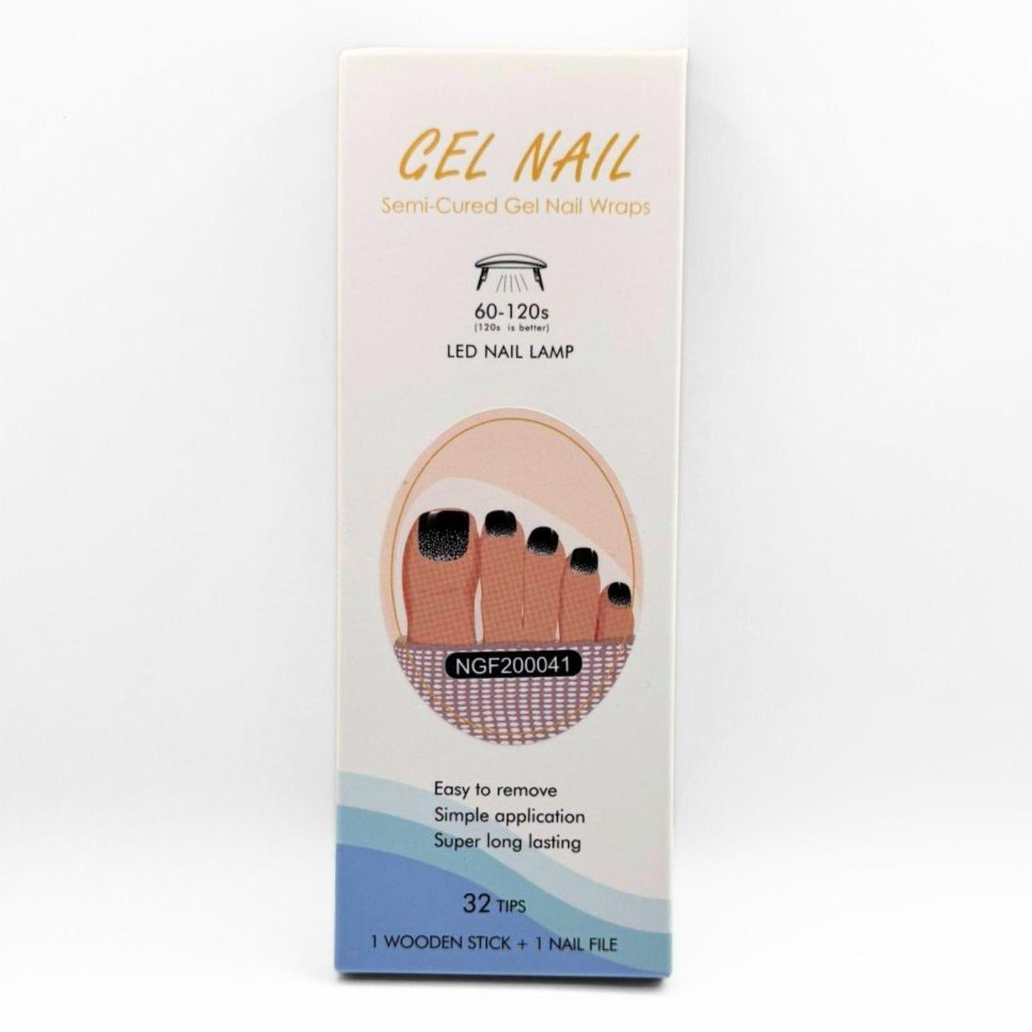 Uñas Gel Semi Curado Pedicure - Negro con Brillos-3