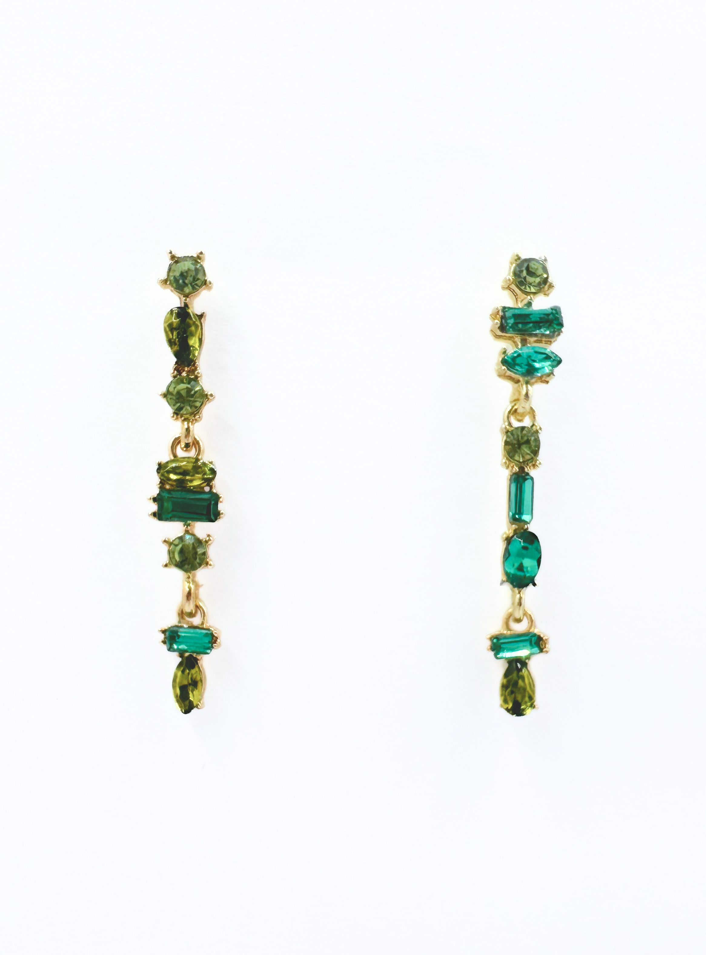 Aros De Fiesta Largos, Circonitas Verdes Y Dorado, 2 En 1-2