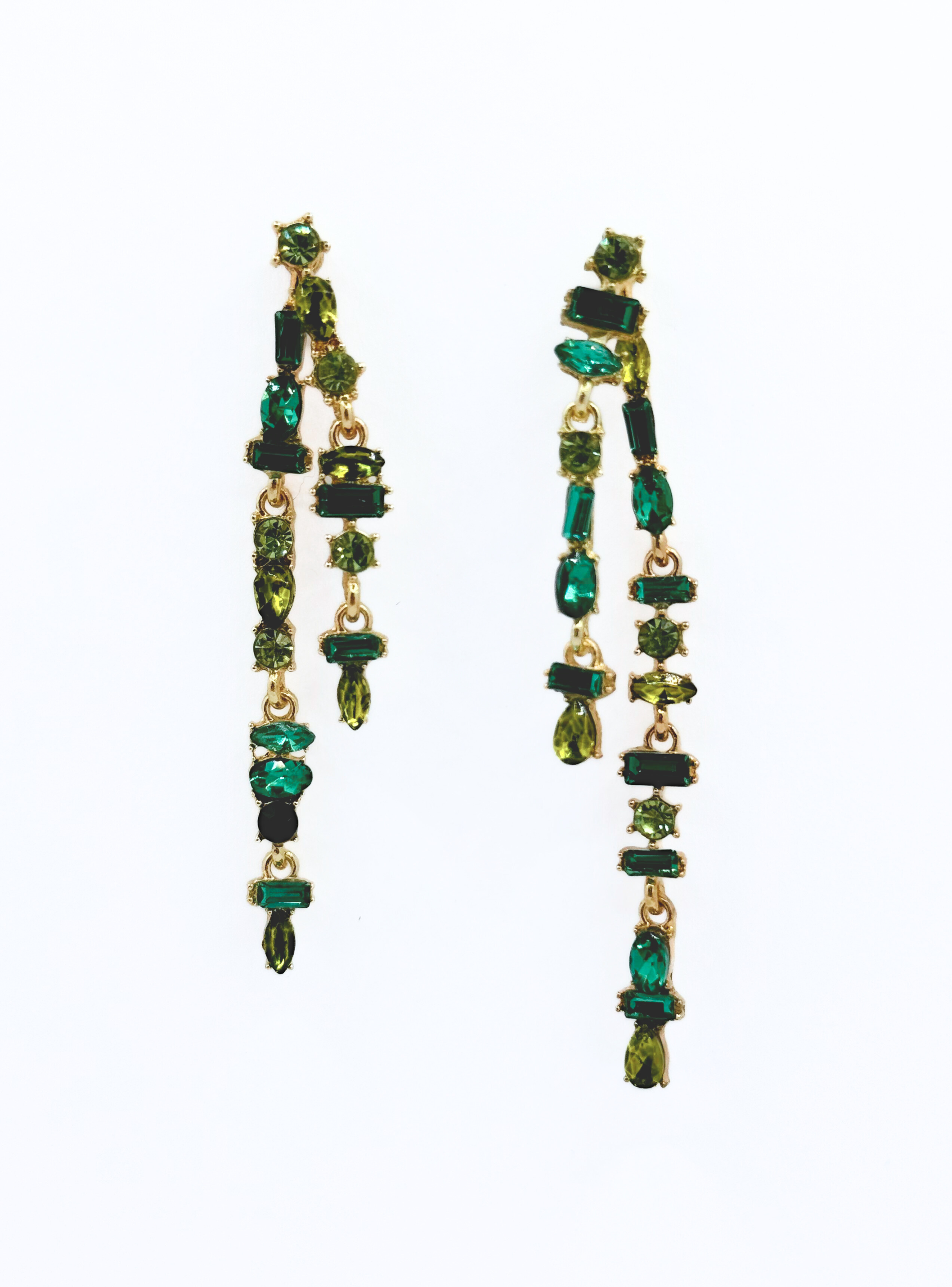 Aros De Fiesta Largos, Circonitas Verdes Y Dorado, 2 En 1-3