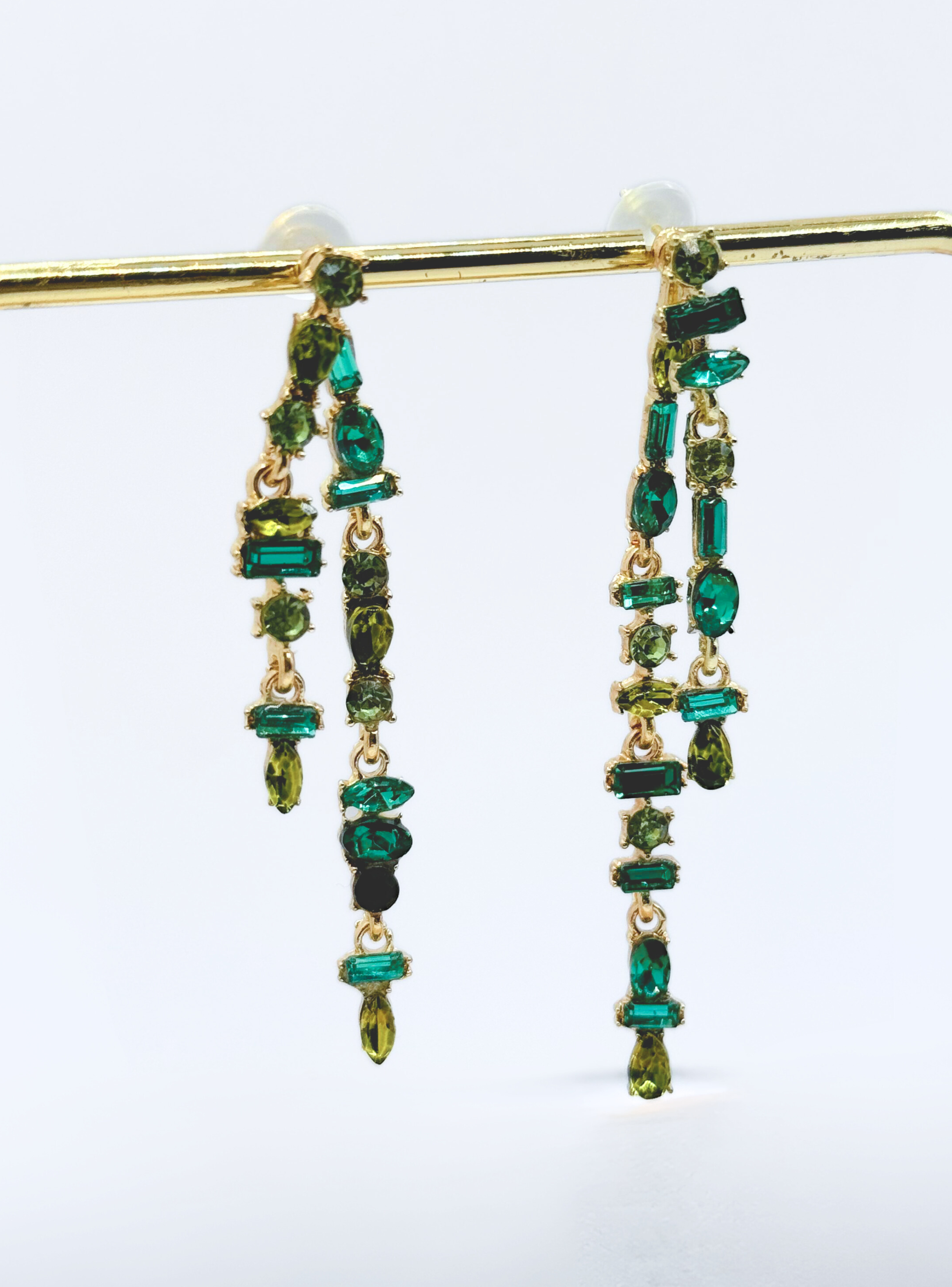 Aros De Fiesta Largos, Circonitas Verdes Y Dorado, 2 En 1-4