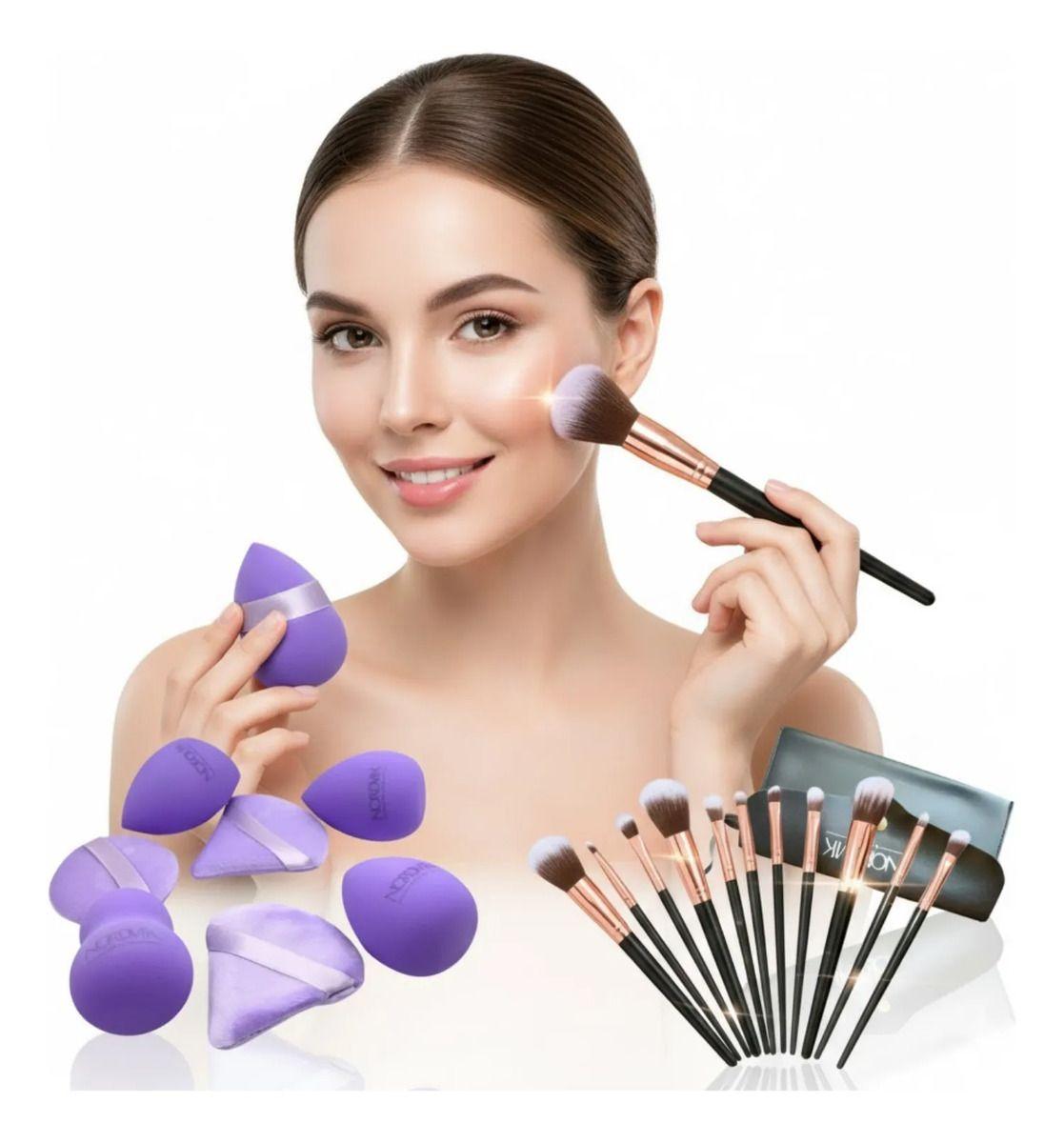 Pack Maquillaje Premiun 10 Brochas Y Beauty Blender Esponjas-1
