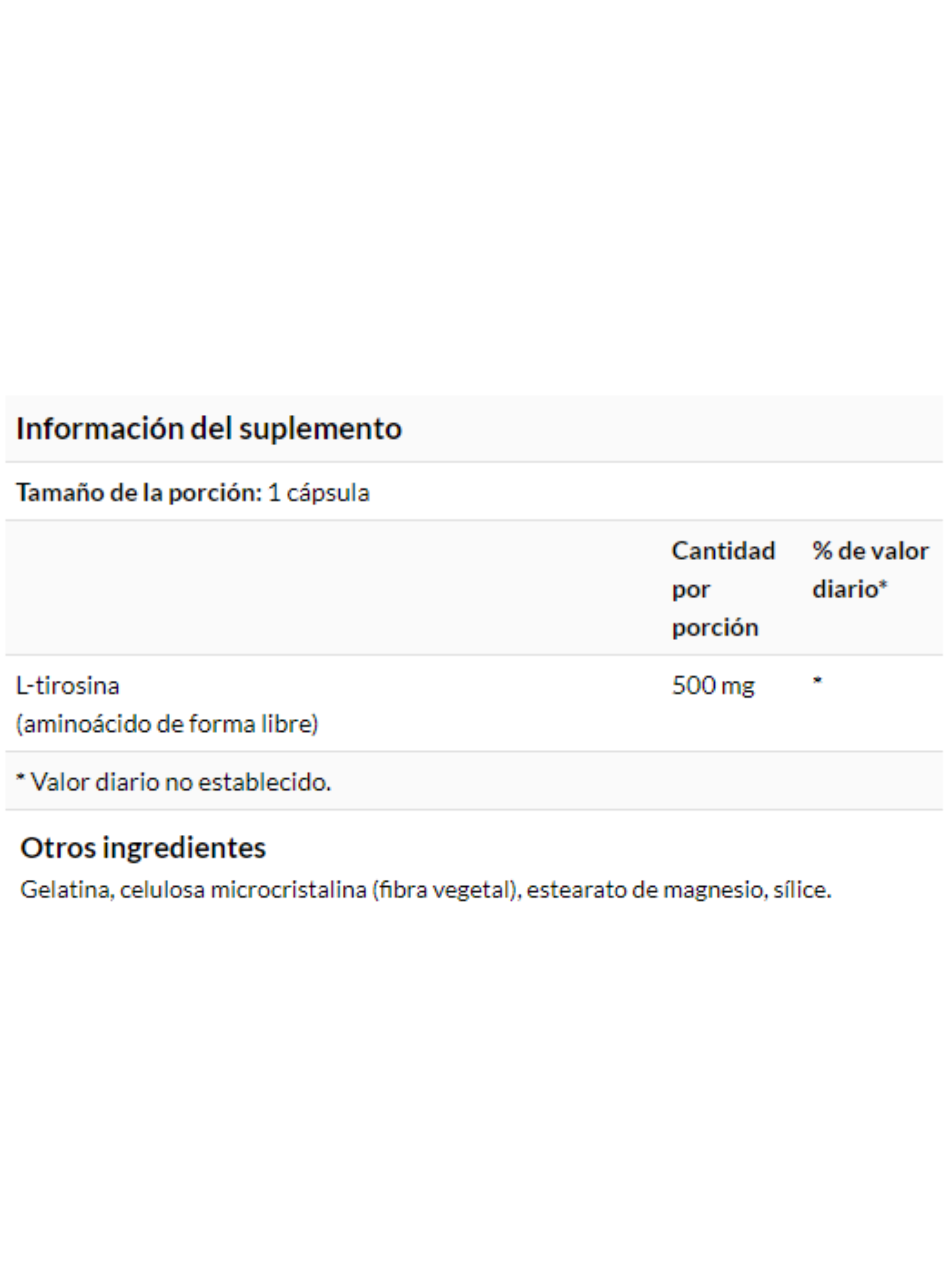L-tirosina, 500 mg, 100 cápsulas, Suplemento para el alivio del estrés.-1