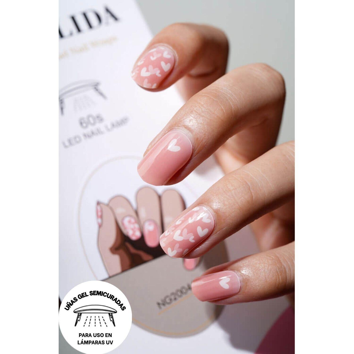 Uñas Gel Semi Curado Manicure - Corazones Rosados-5