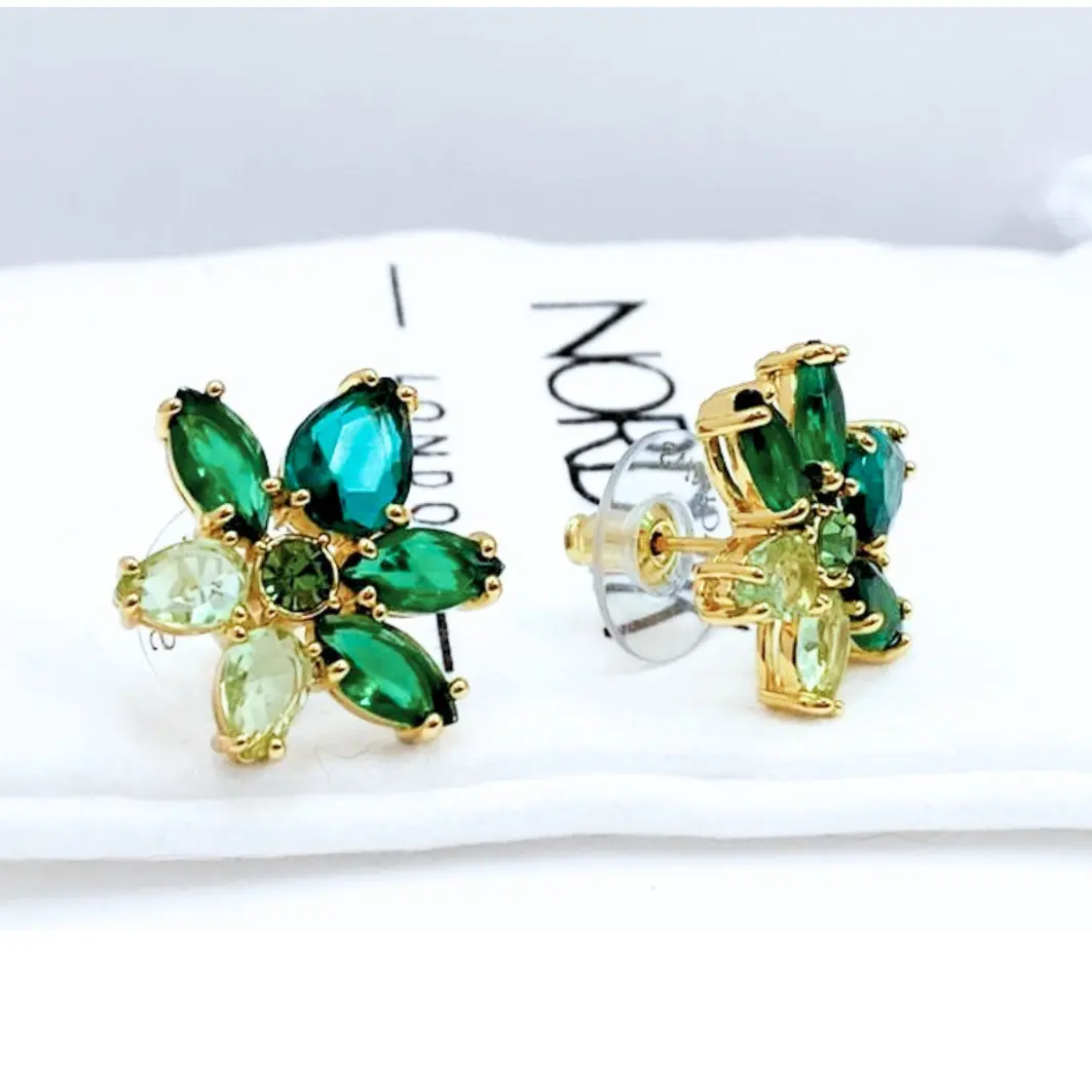 Aros Flor Verde Apegados Plata 925 con Circones Brillantes Nordvik-2