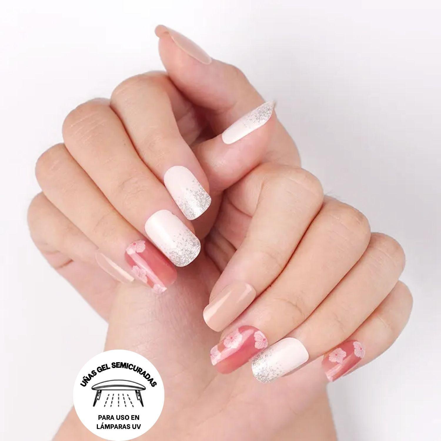 Uñas Gel Semi Curado Manicure - Flores Cherry Blossom-3