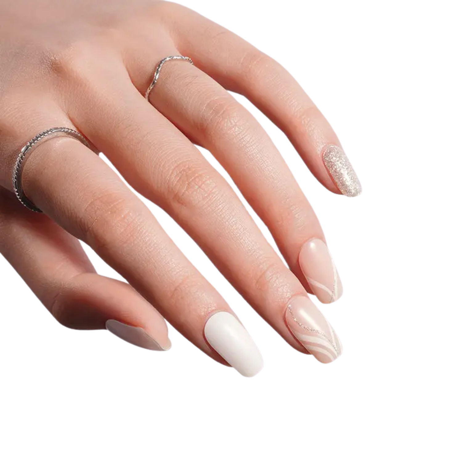 Uñas Gel Semi Curado Manicure - Minimalistas Blancas Con Dorados Glam-3
