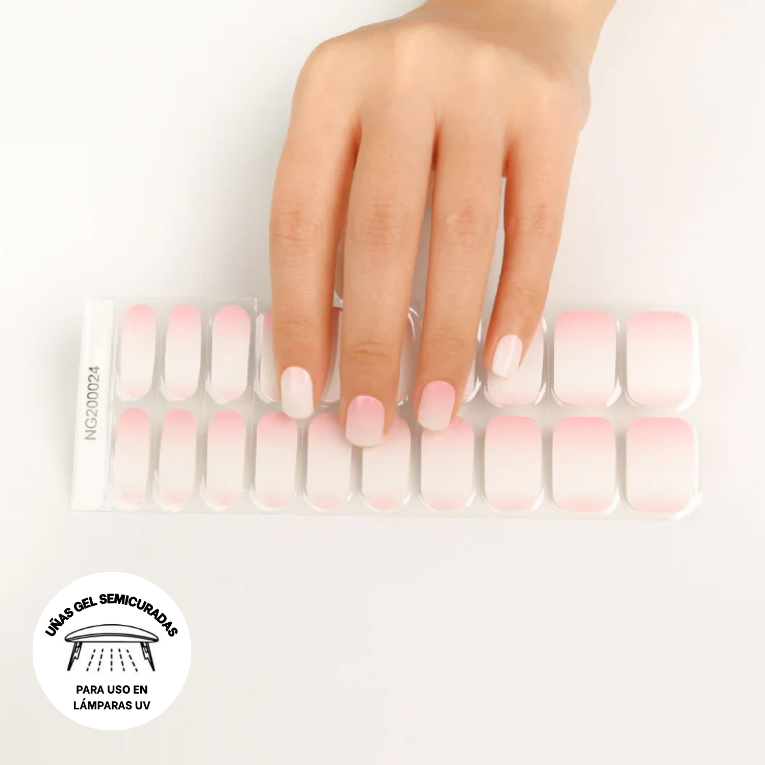 Pack Sticker Uñas Gel Autoadhesiva + Lámpara Uv Led 6w - Degradé Blanco-2