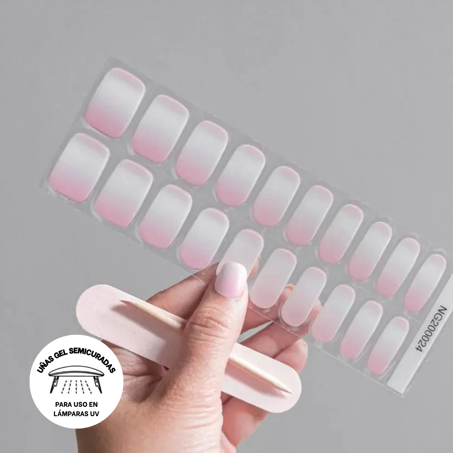 Pack Sticker Uñas Gel Autoadhesiva + Lámpara Uv Led 6w - Degradé Blanco-3