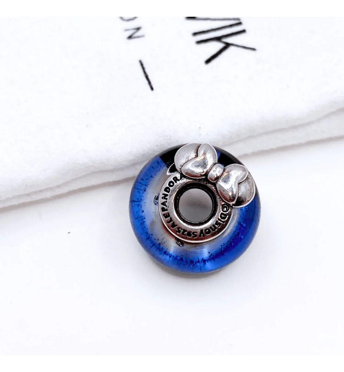 Dije Charm Charm Mickey & Minnie Vidrio Murano, Plata 925 Plateado-0