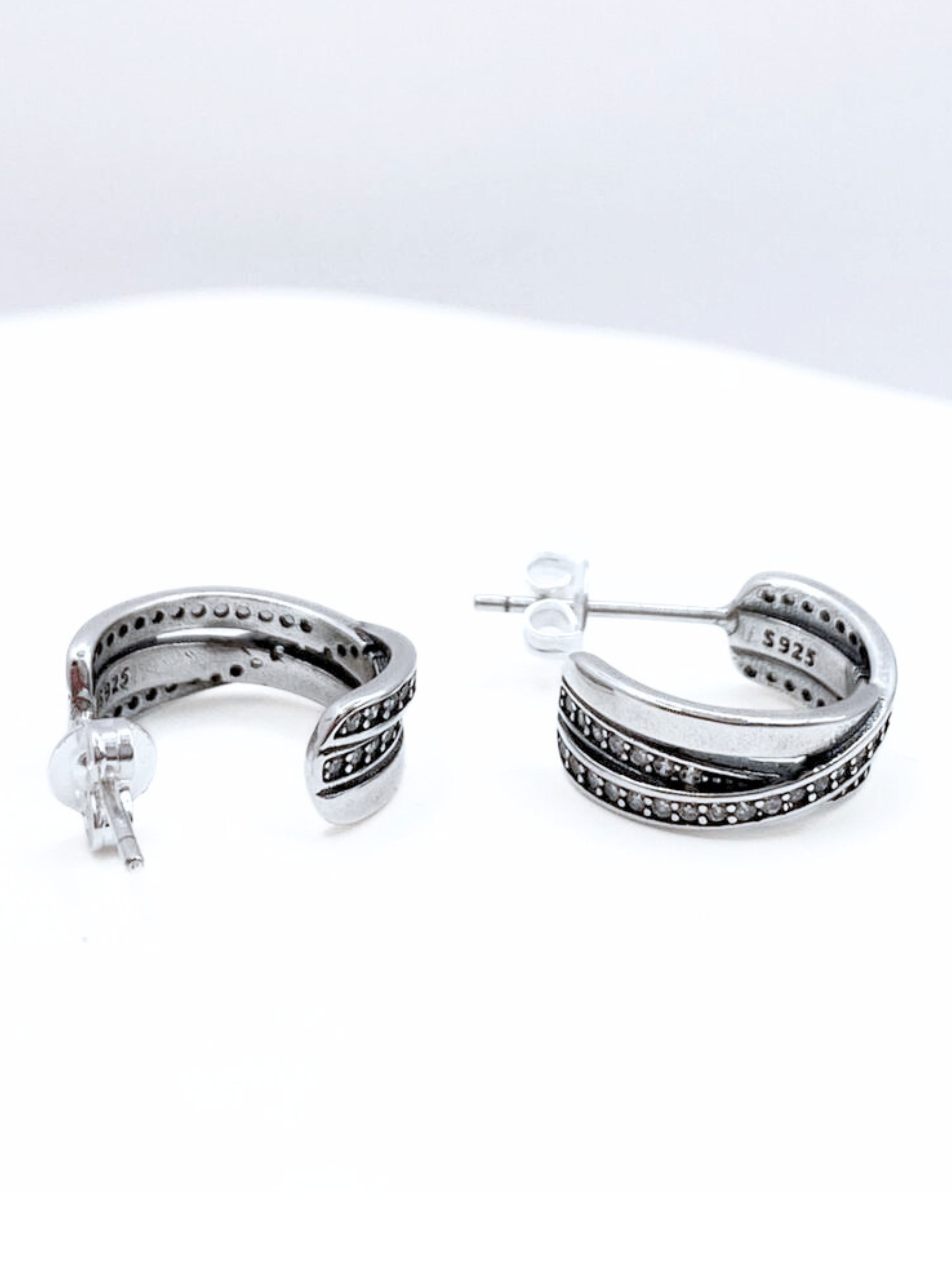 Aros Triple Argolla, Circonitas Blancas, Plata 925-3