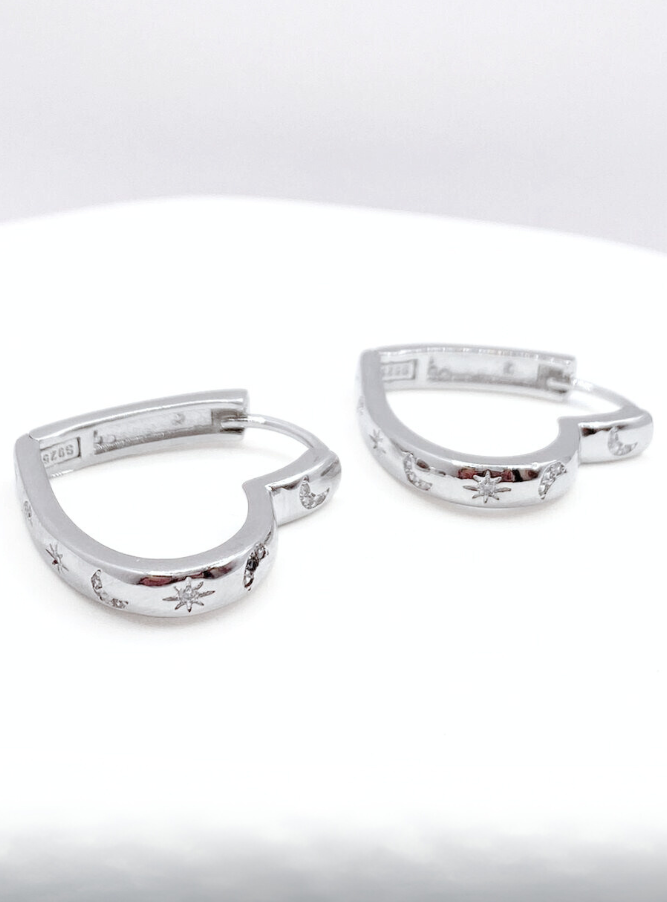 Aros Argolla Corazón, Luna y Estrellas, Circón Blanco-3