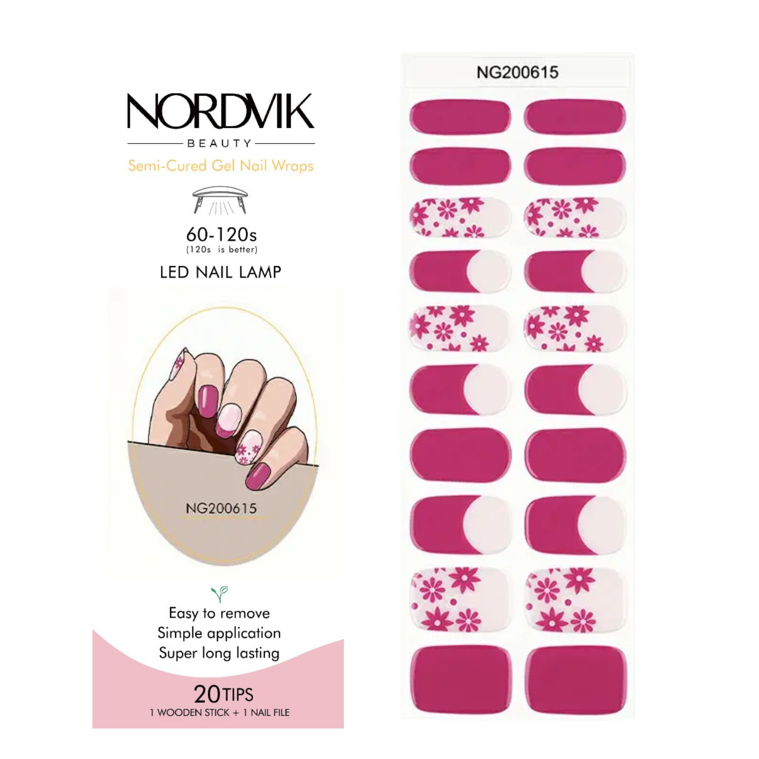 Uñas Gel Semi Curado Manicure - Fuscia primavera Floral-3