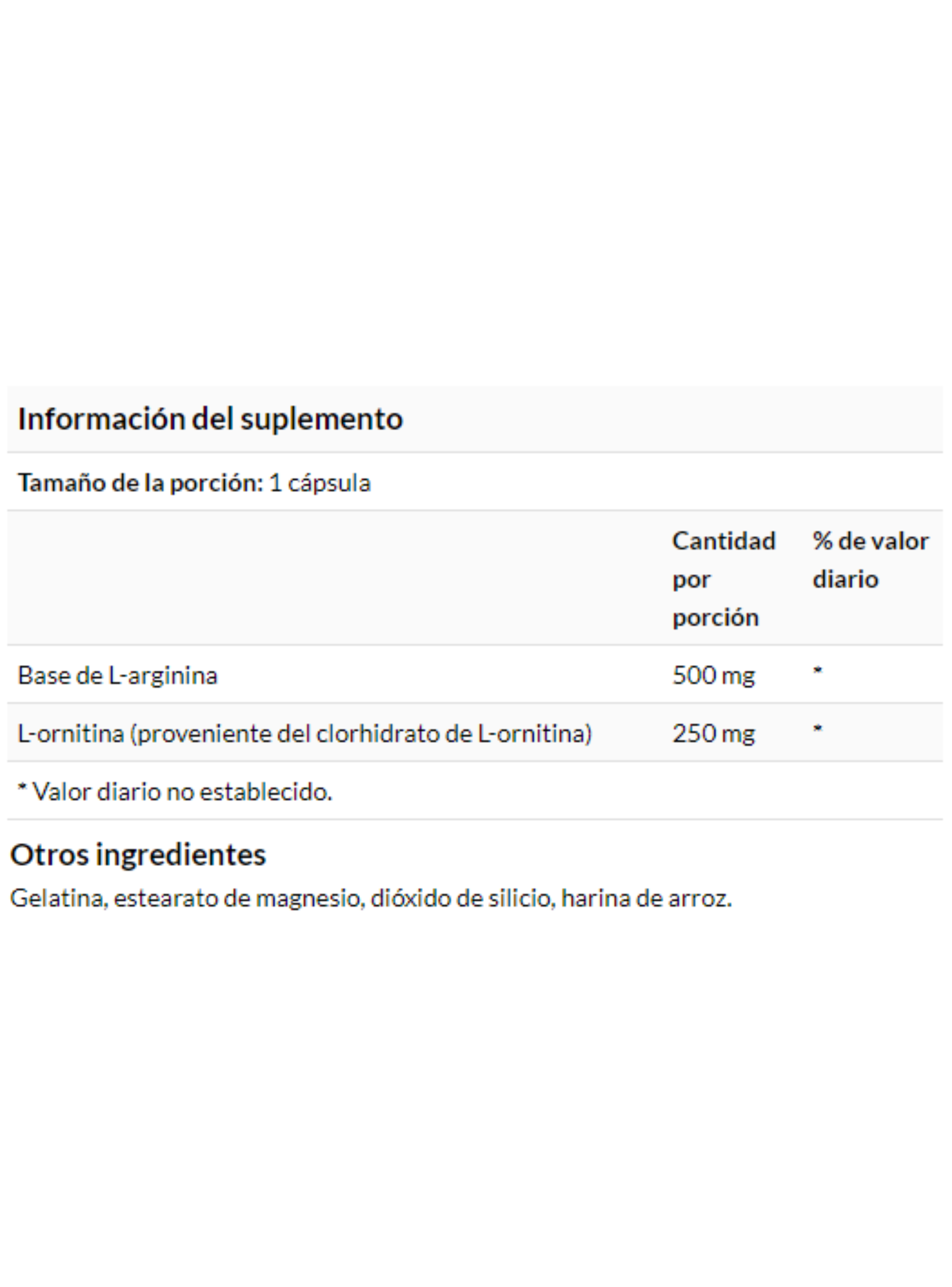 L-Arginina y L-Ornitina, 500 mg / 250 mg 100 cápsulas, Salud cardiovascular.-1