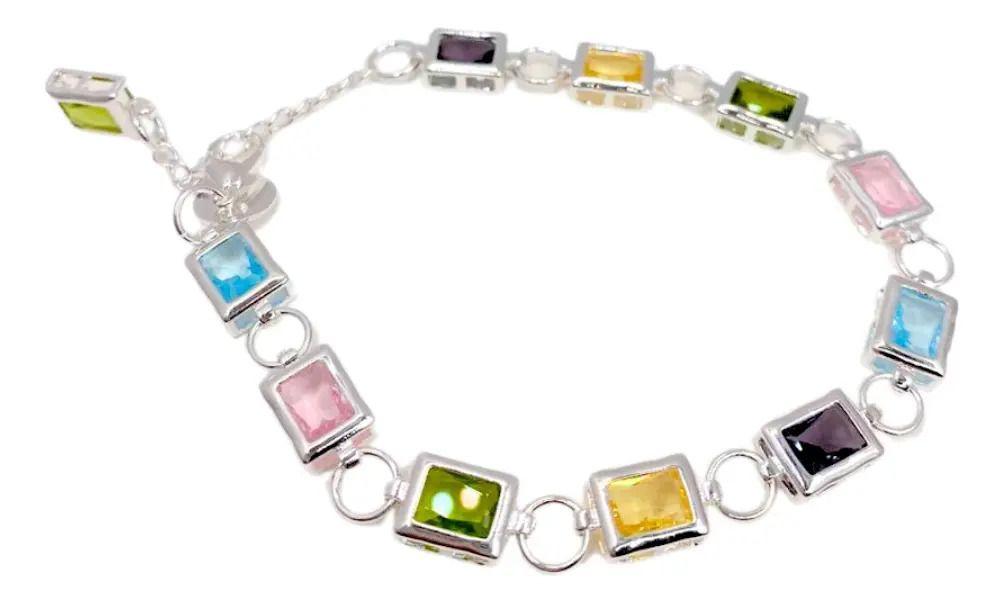 Pulsera Eslabones Circones Colores, Plata 925, Regalo Mujer Plateado 20.32 Cm 50.8 Cm-0