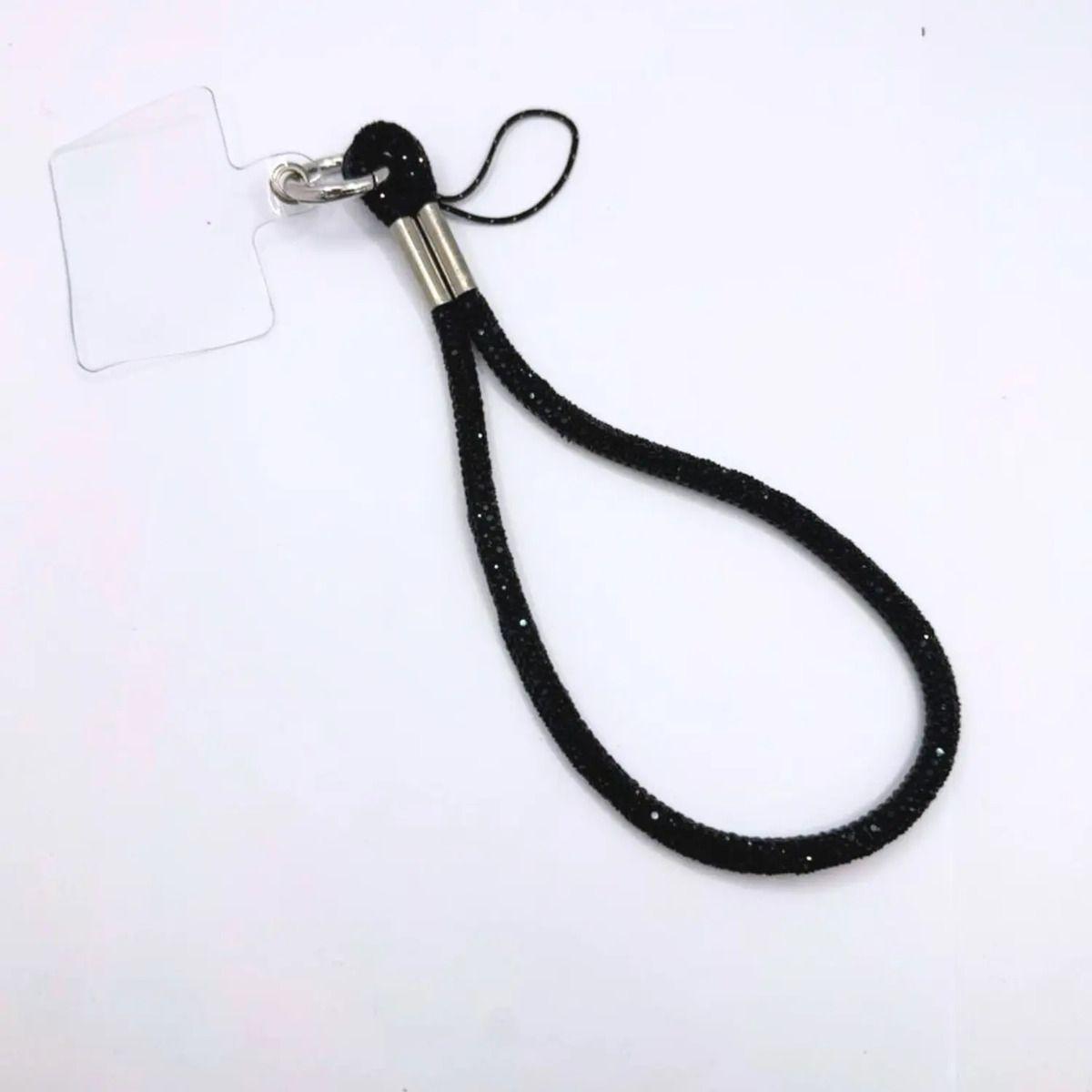 Correa Para Celular Con Brillantes Negro Con Cristal 22cm-0
