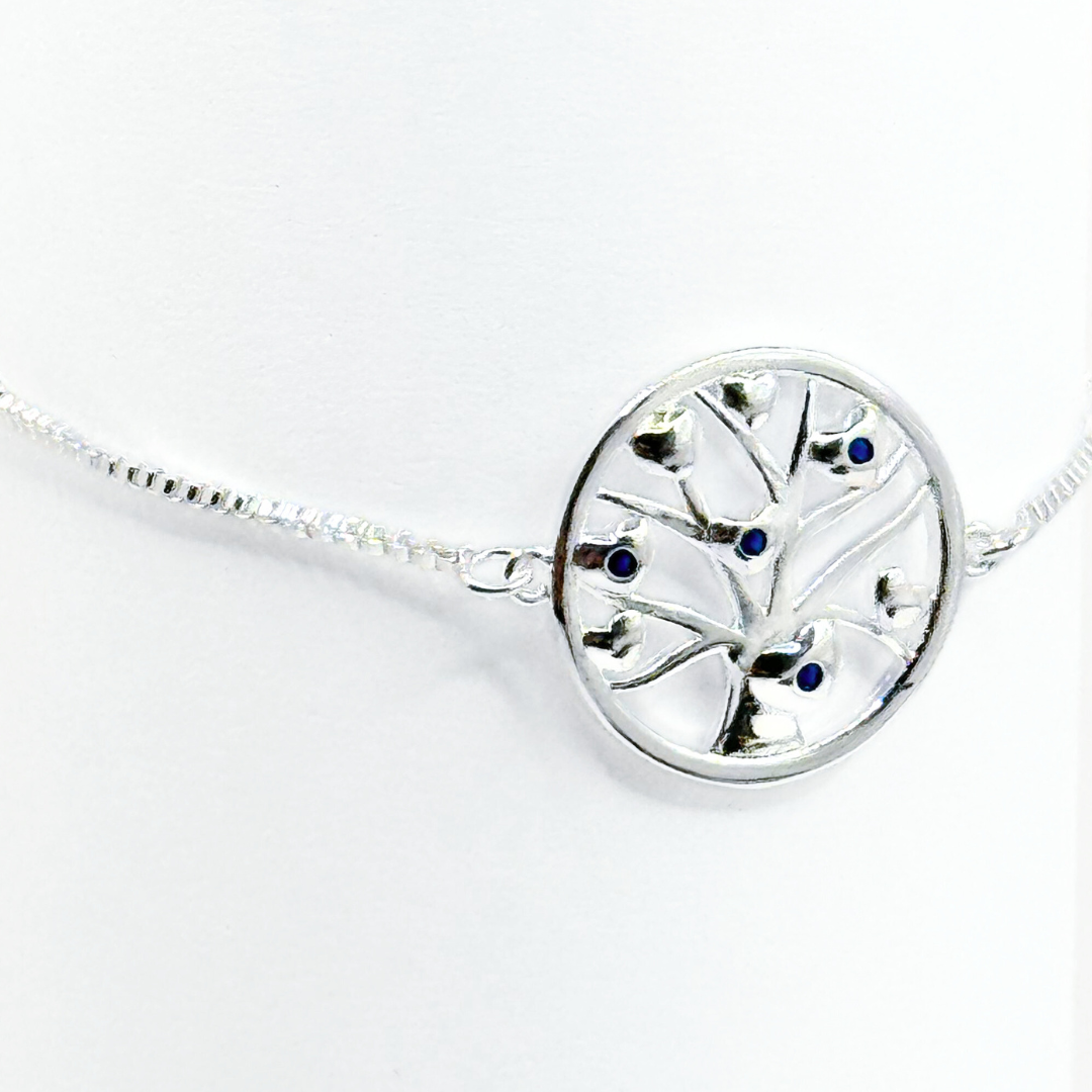 Pulsera Árbol de la Vida con Circonita Azul - Plata 925, Ajustable y Elegante-2