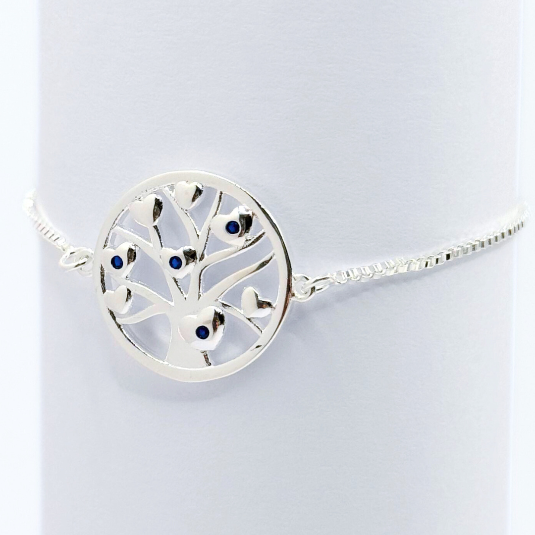 Pulsera Árbol de la Vida con Circonita Azul - Plata 925, Ajustable y Elegante-4