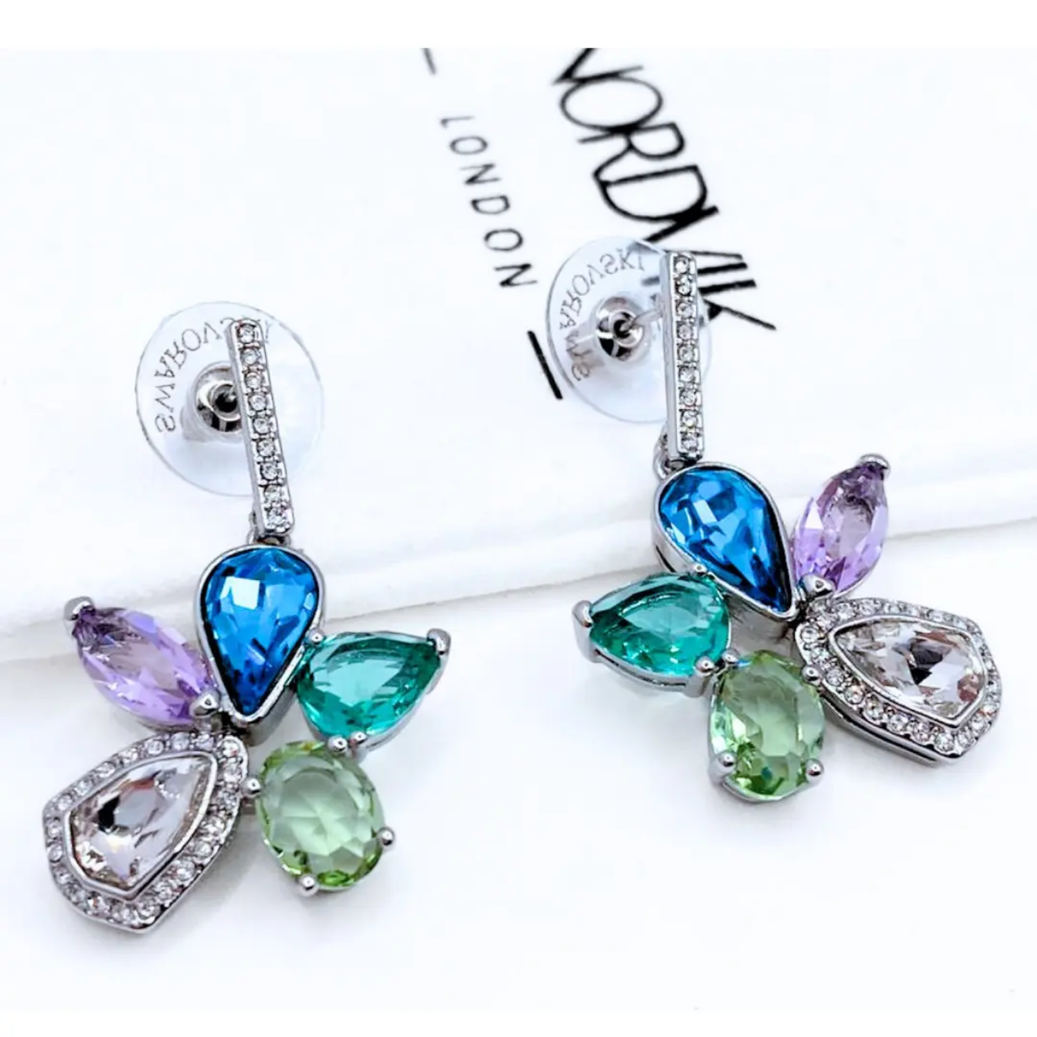 Aros Colgantes Flor Azules y Cristales Austriacos Nordvik-2