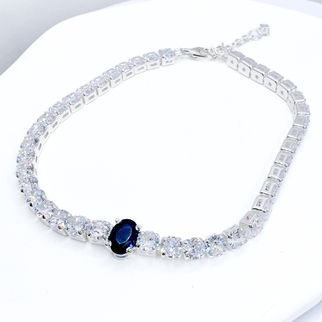 Pulsera Tennis de Plata 925 con Detalles en Circón Azul-2