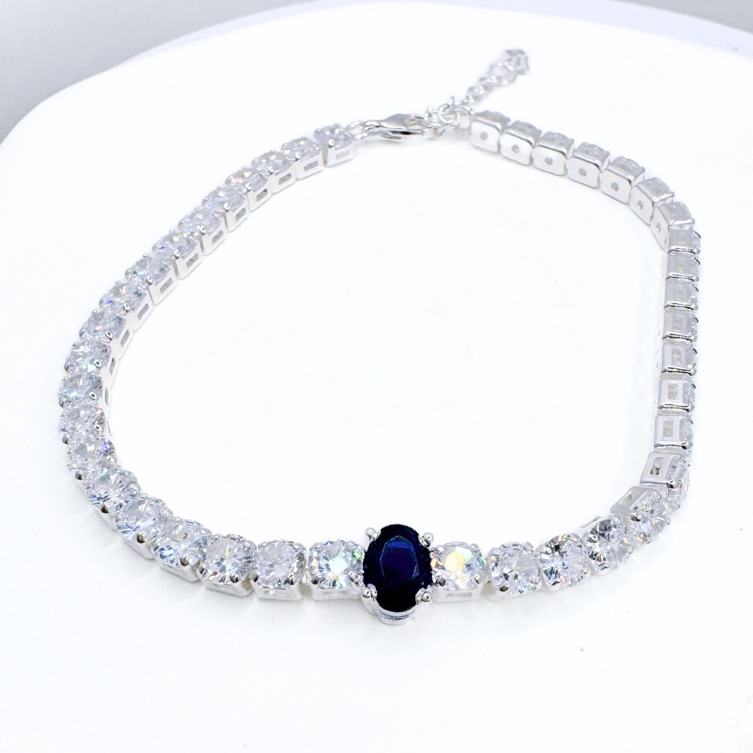 Pulsera Tennis de Plata 925 con Detalles en Circón Azul-3