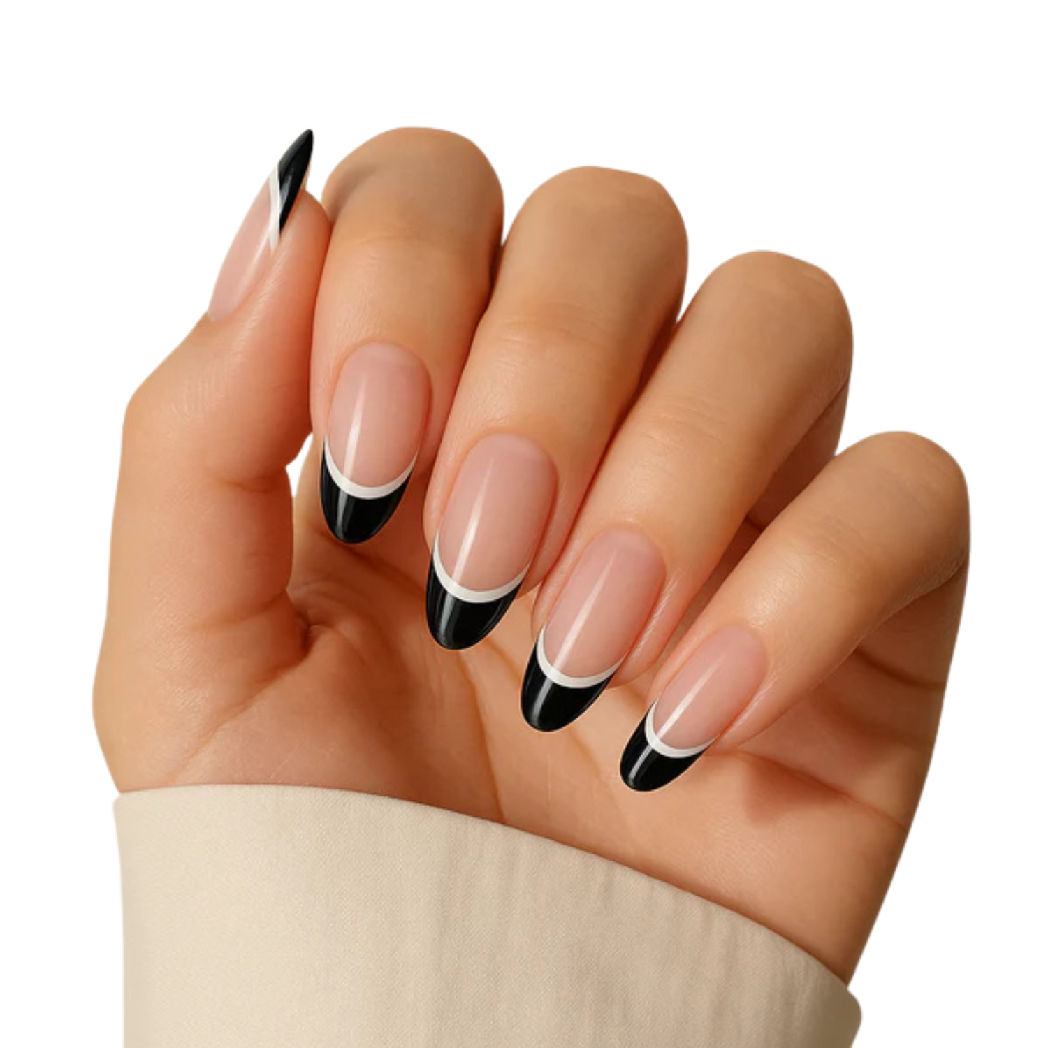 Uñas Gel Semi Curado Manicure - Francesa Negra con detalle Blanco-2