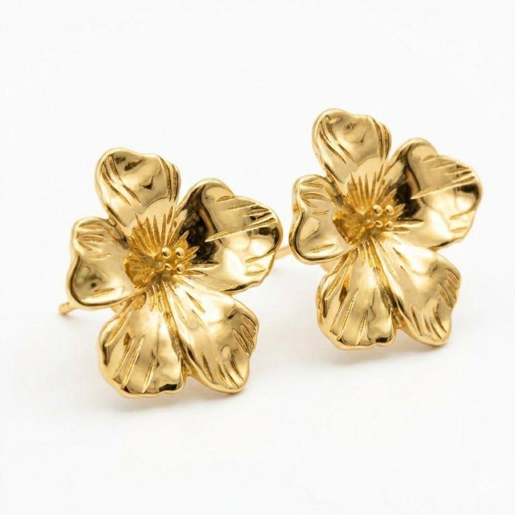 Aros Flor de Ciruelo Plata 925 Chapado en Oro 14K Nordvik London-2