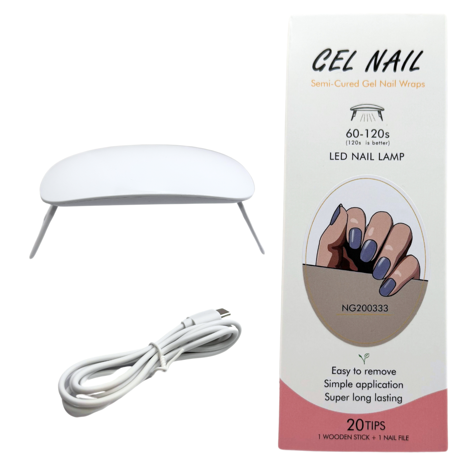 Pack Sticker Uñas Gel Autoadhesiva + Lámpara Uv Led 6w - Gris Lavanda -0