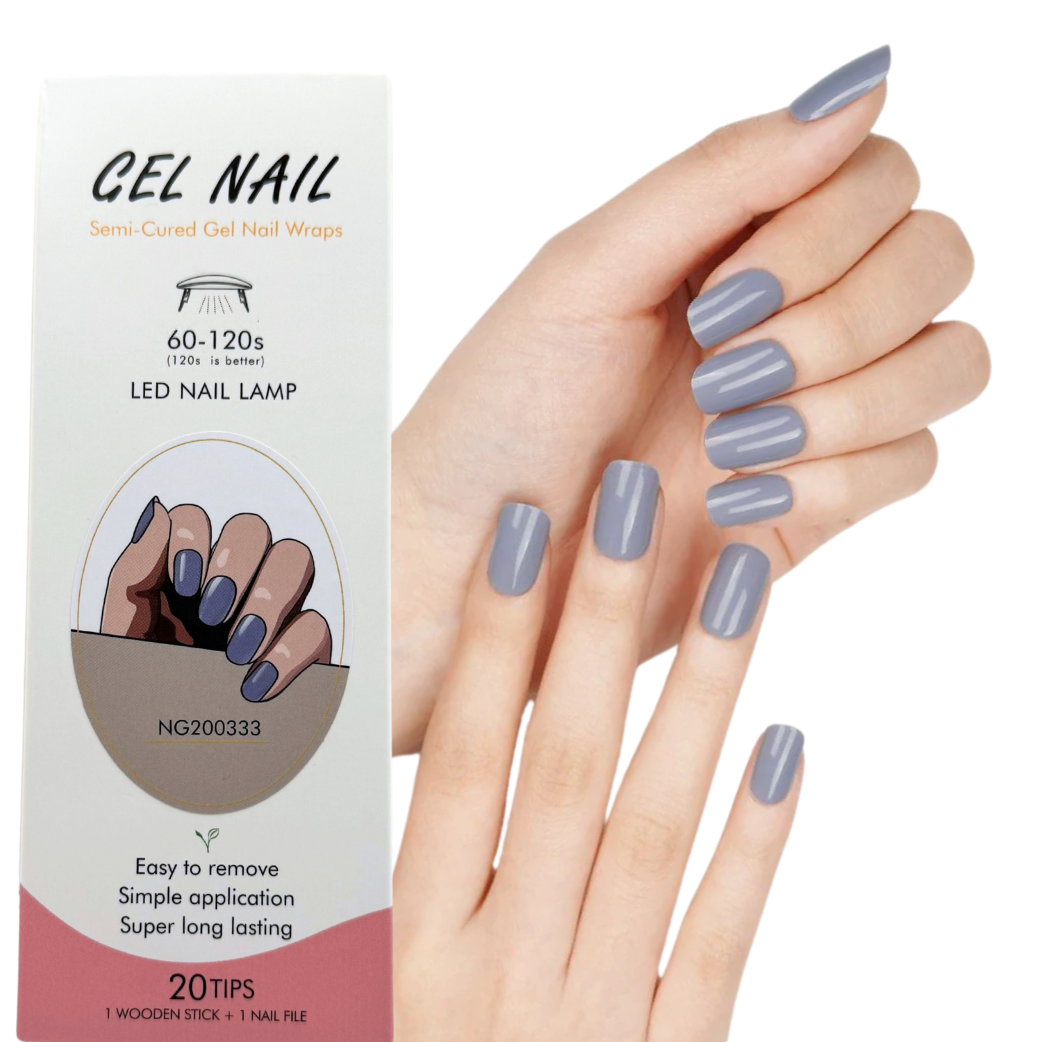 Pack Sticker Uñas Gel Autoadhesiva + Lámpara Uv Led 6w - Gris Lavanda -1