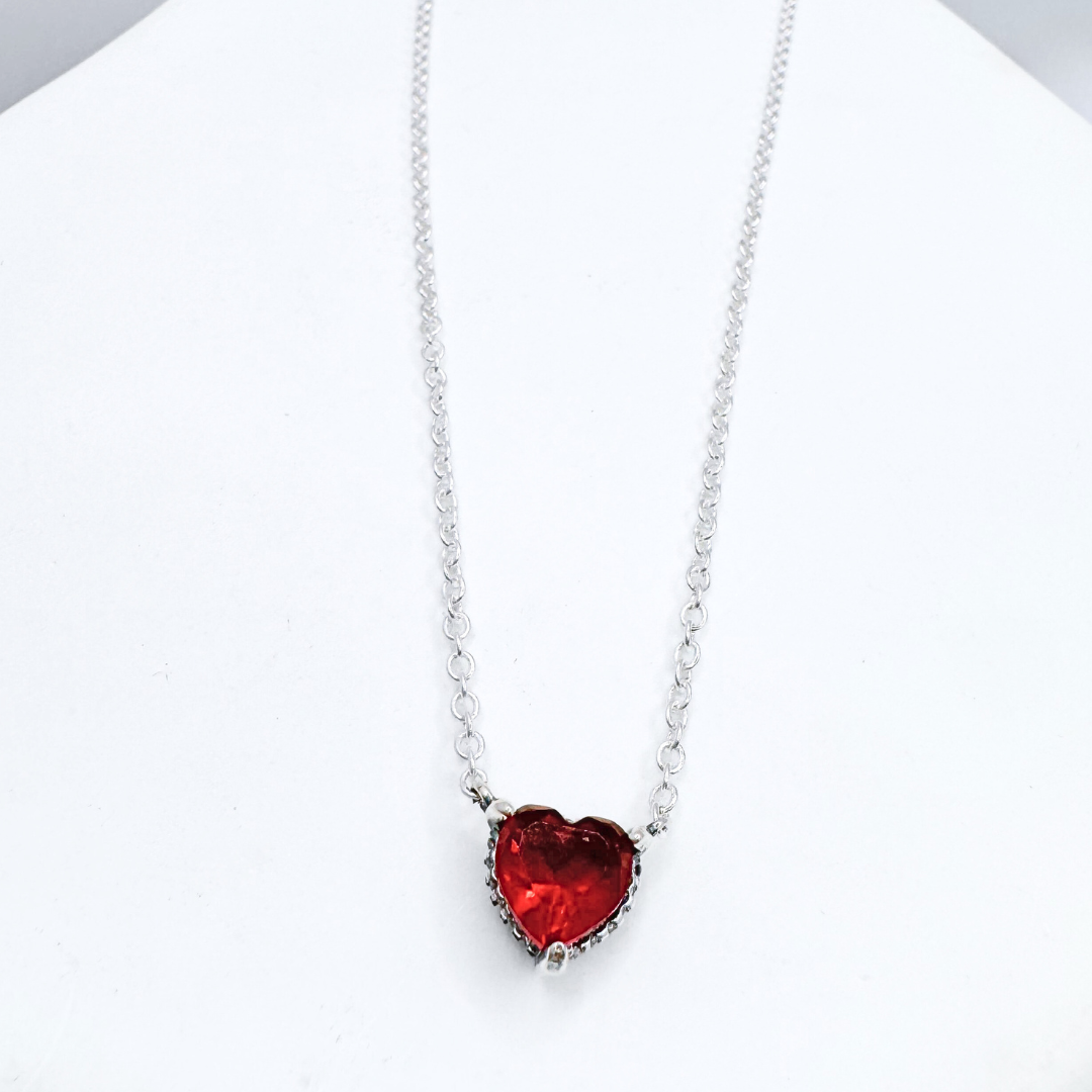 Collar de Plata 925 con Dije de Corazón Rojo y Halo de Circonitas, Regalo, San Valentín, Amor-2