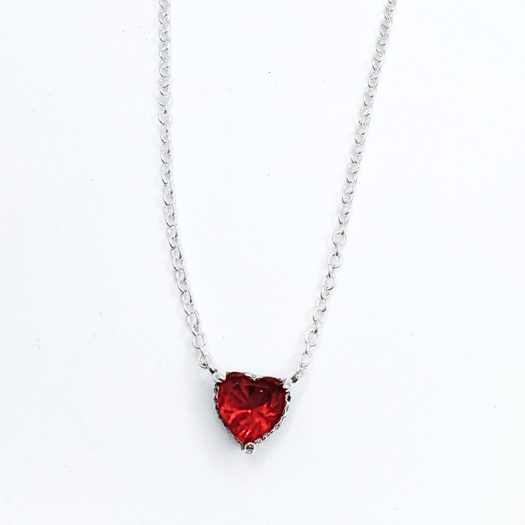 Collar de Plata 925 con Dije de Corazón Rojo y Halo de Circonitas, Regalo, San Valentín, Amor-3