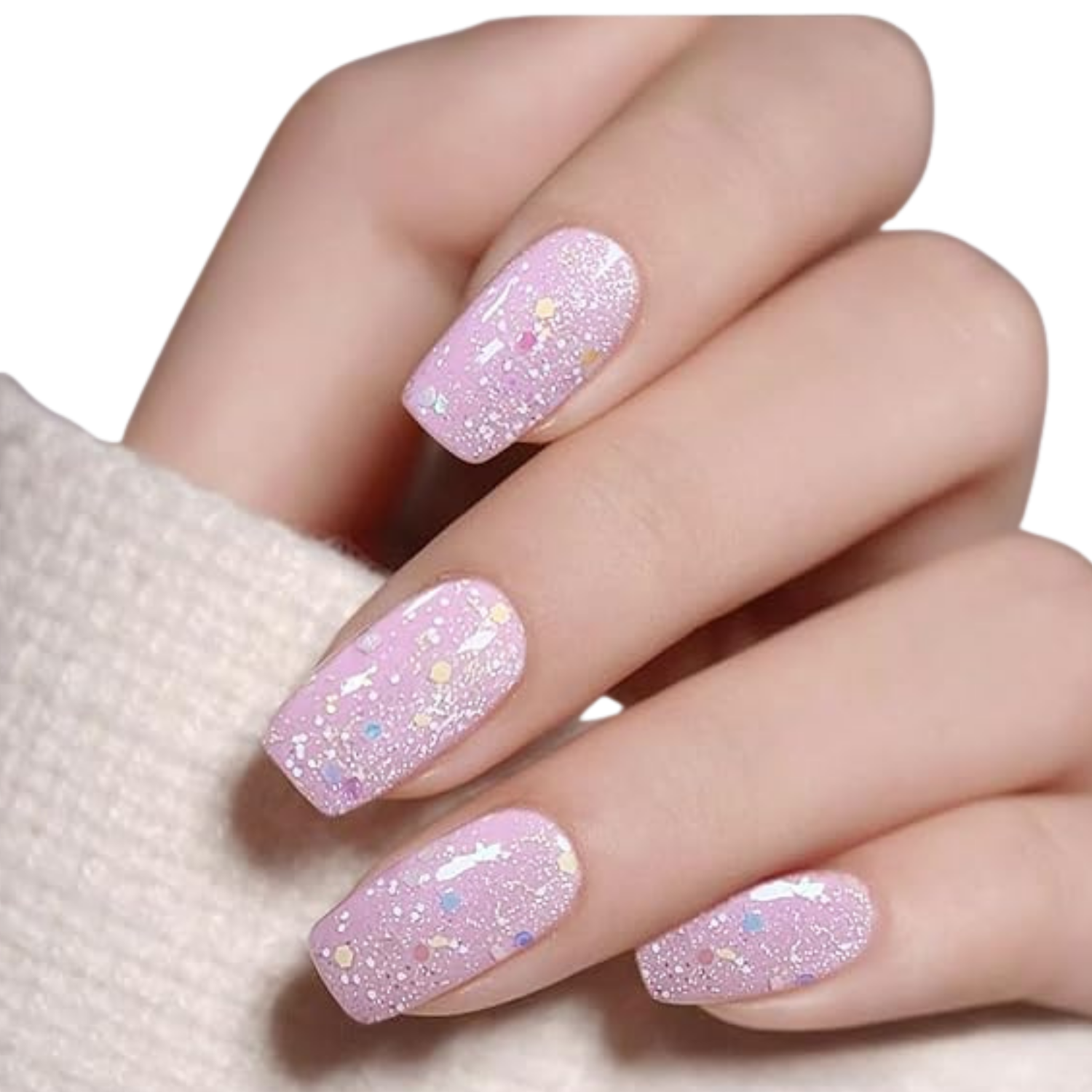 Uñas Gel Semi Curado Manicure - Rosado con Brillos en la Oscuridad -3