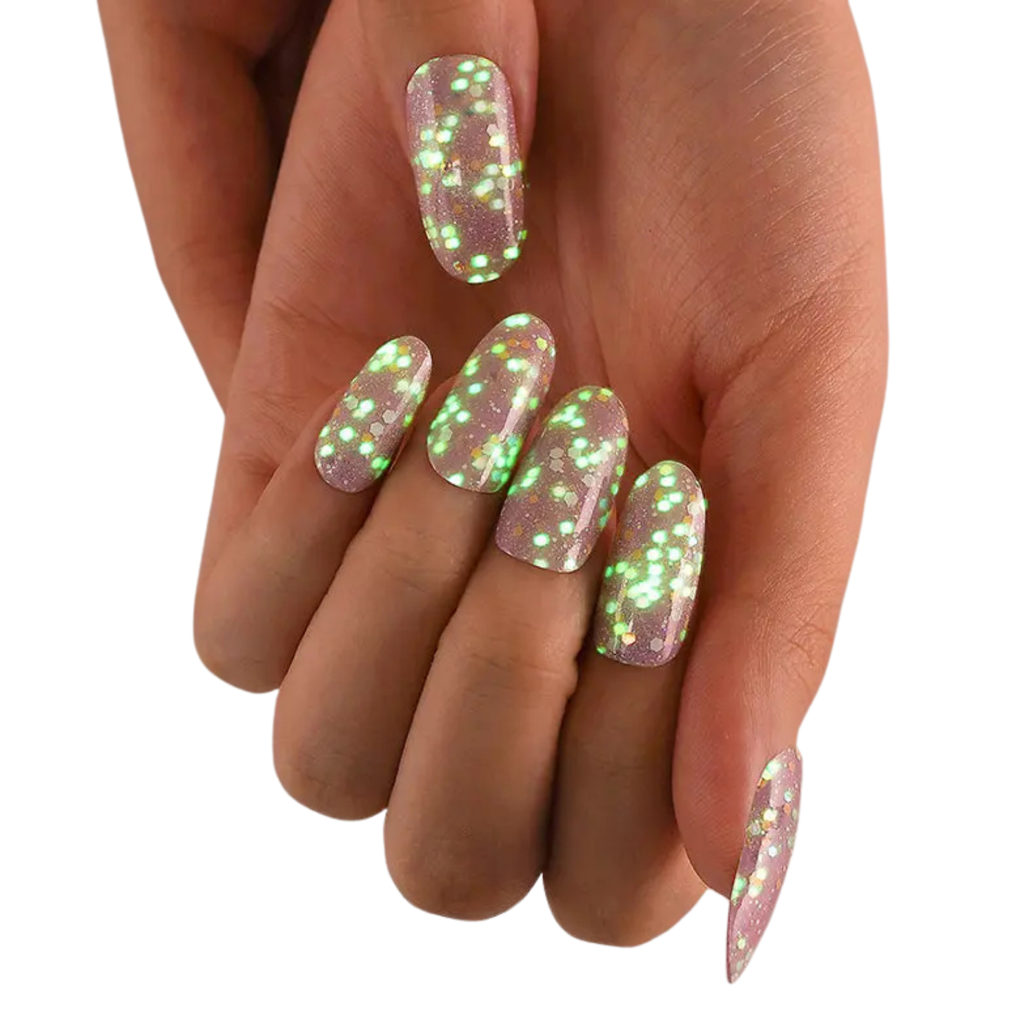 Uñas Gel Semi Curado Manicure - Rosado con Brillos en la Oscuridad -5