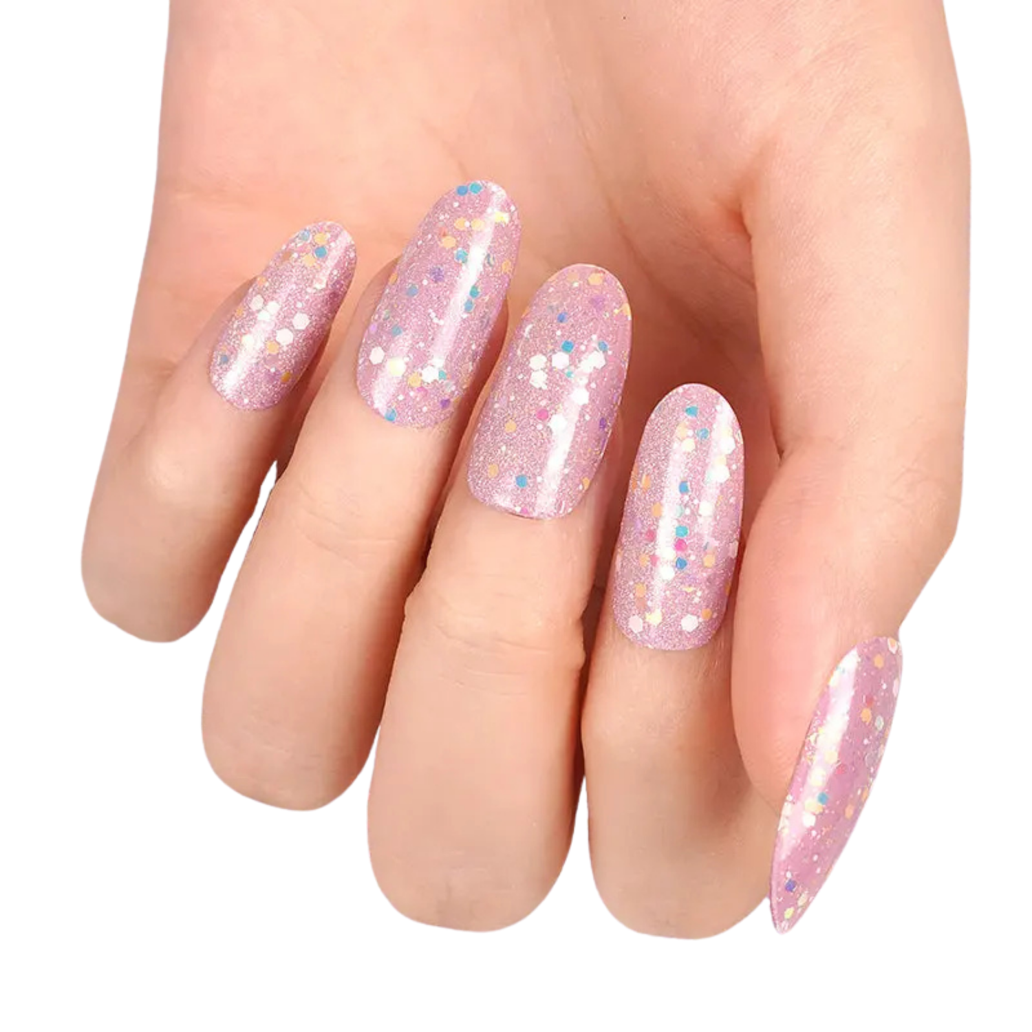 Uñas Gel Semi Curado Manicure - Rosado con Brillos en la Oscuridad -6