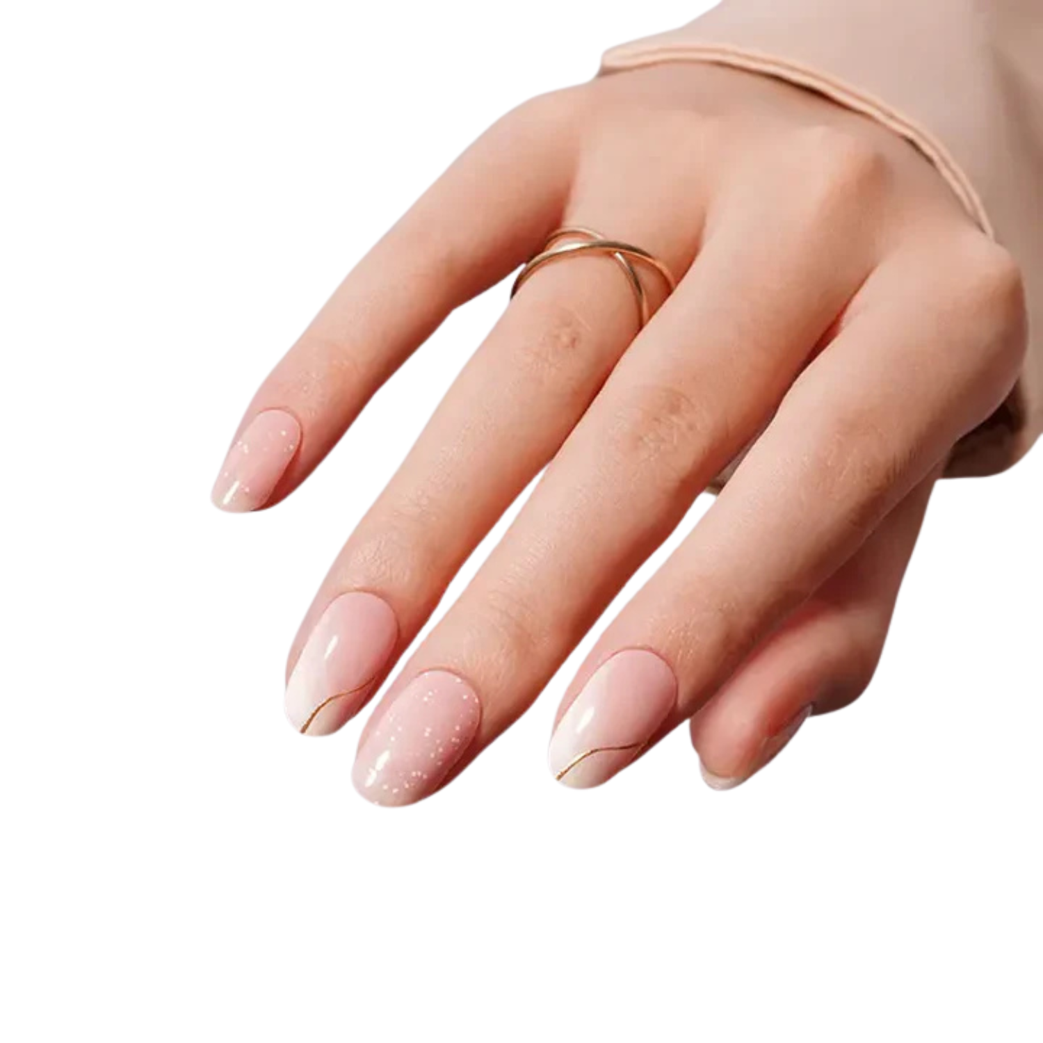 Uñas Gel Semi Curado Manicure - Degrade Asimétrico y Líneas Doradas -4