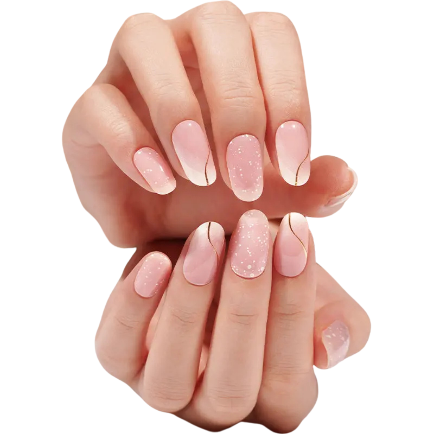 Uñas Gel Semi Curado Manicure - Degrade Asimétrico y Líneas Doradas -5